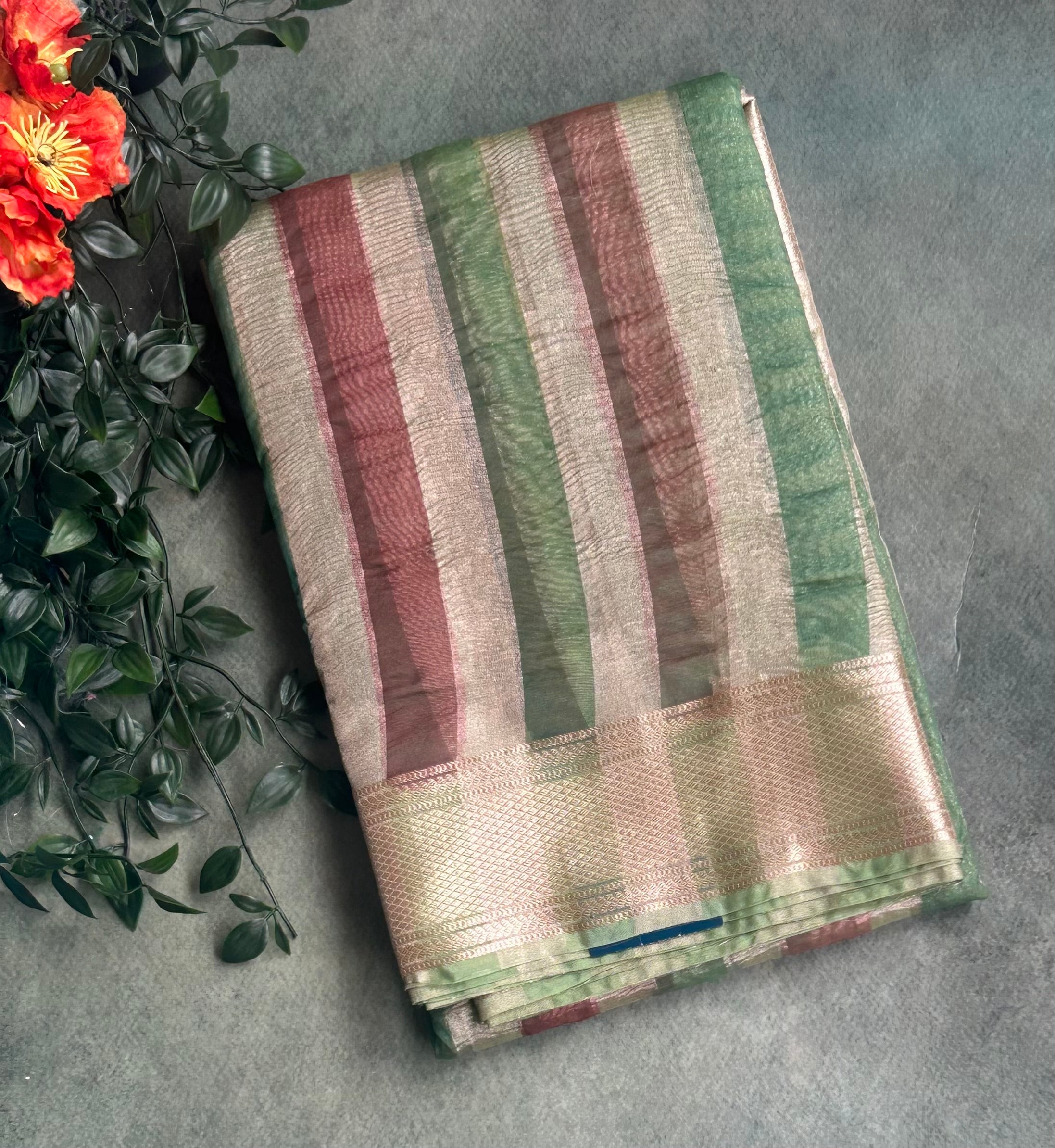 Multicolour stripes semi tissue saree