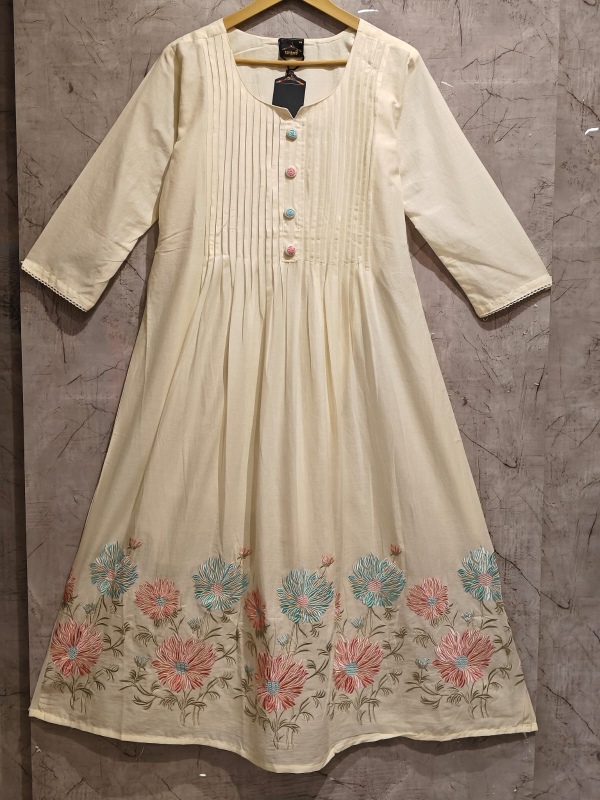 "Sana" White Soft Mul Cotton in Boutique style embroidery 3pcs Kurtha suit