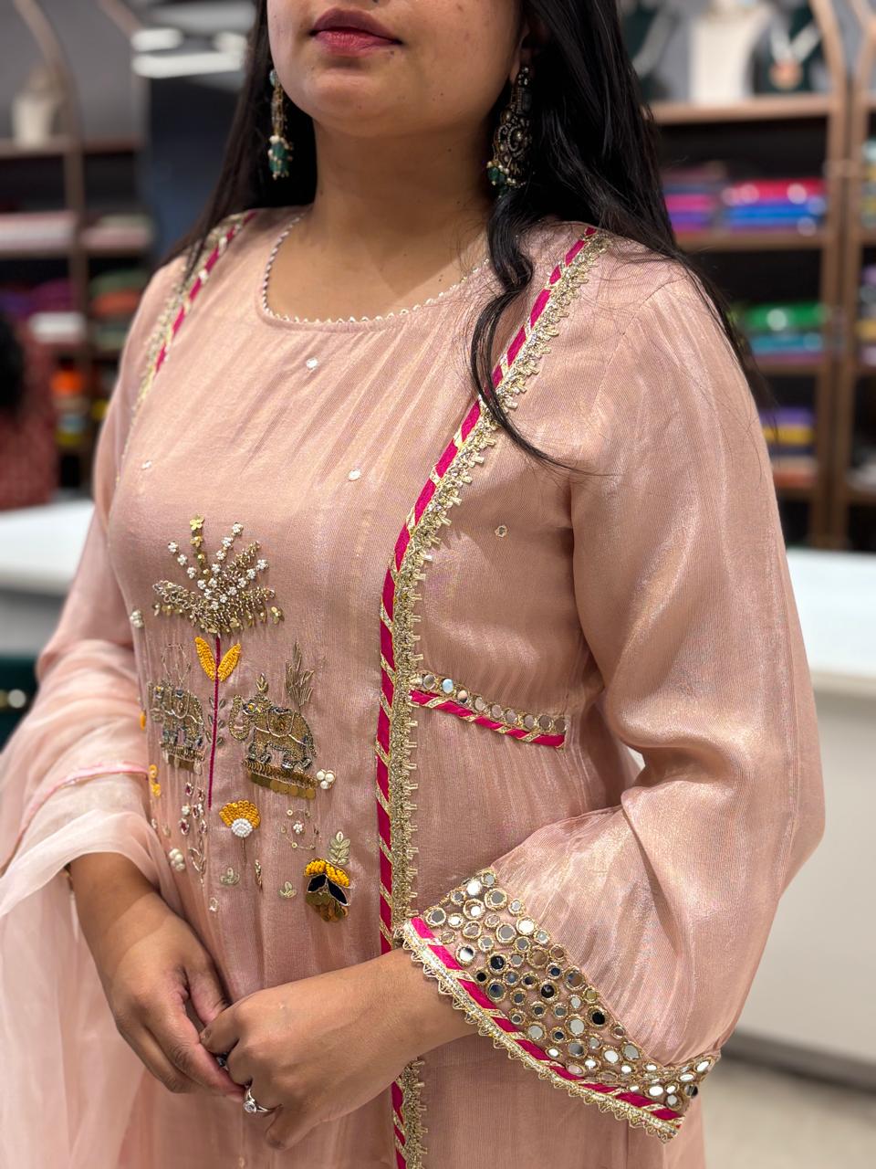 Baby Pink Shimmer Hand Embroidery Kurtha 151