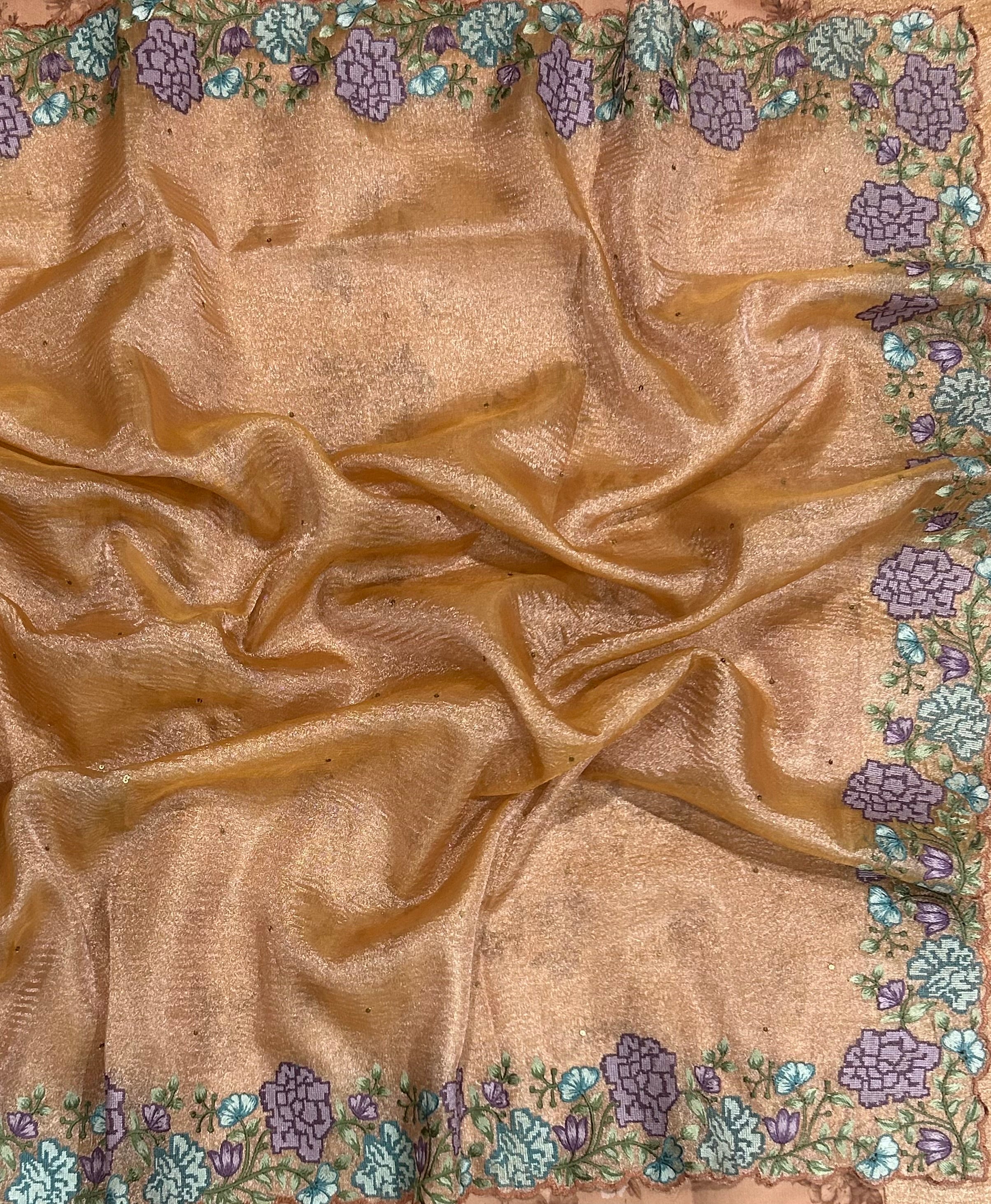 Pastel orange petite point crush tissue 104 saree