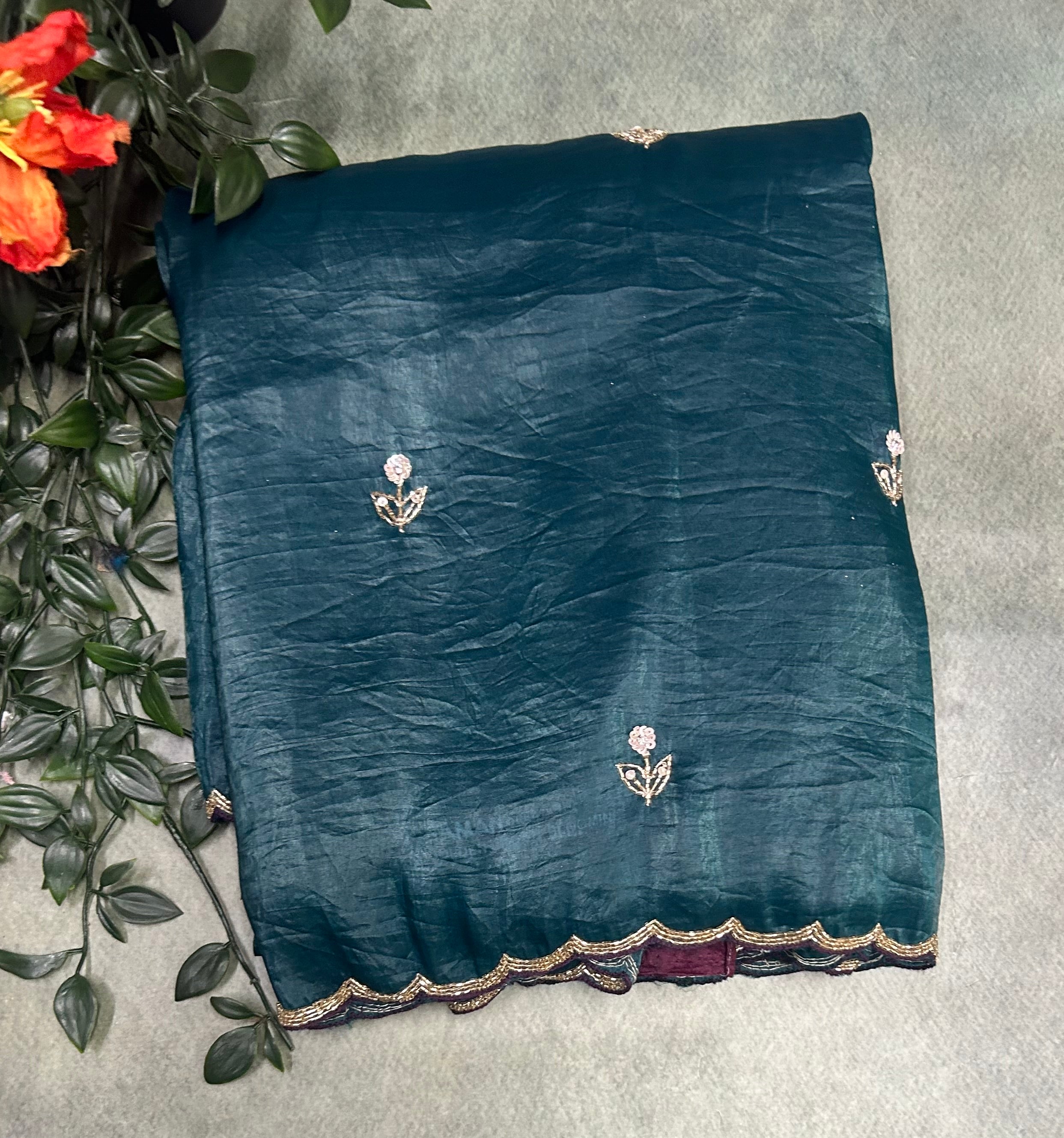 Dark Rama green small Butta party wear saree