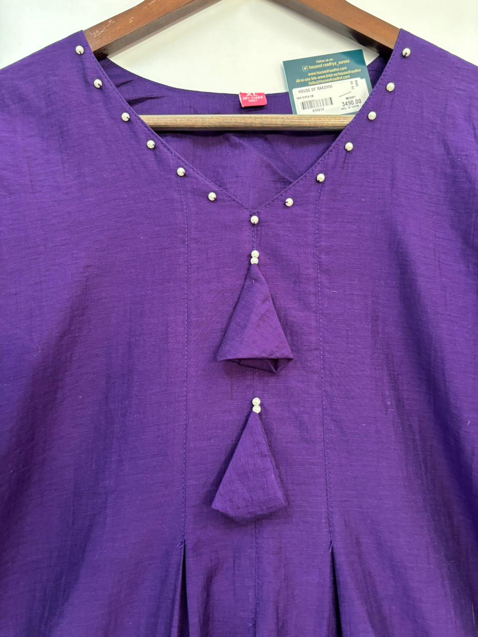 Purple Mul Chanderi Thread Embroidery Airline Kurtha 439