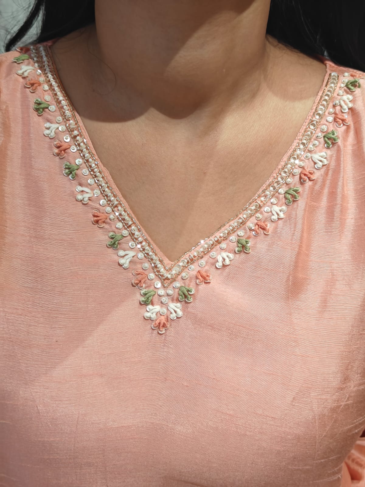 Baby Pink Dola Hand Painted Straight Fit  Kurtha 431