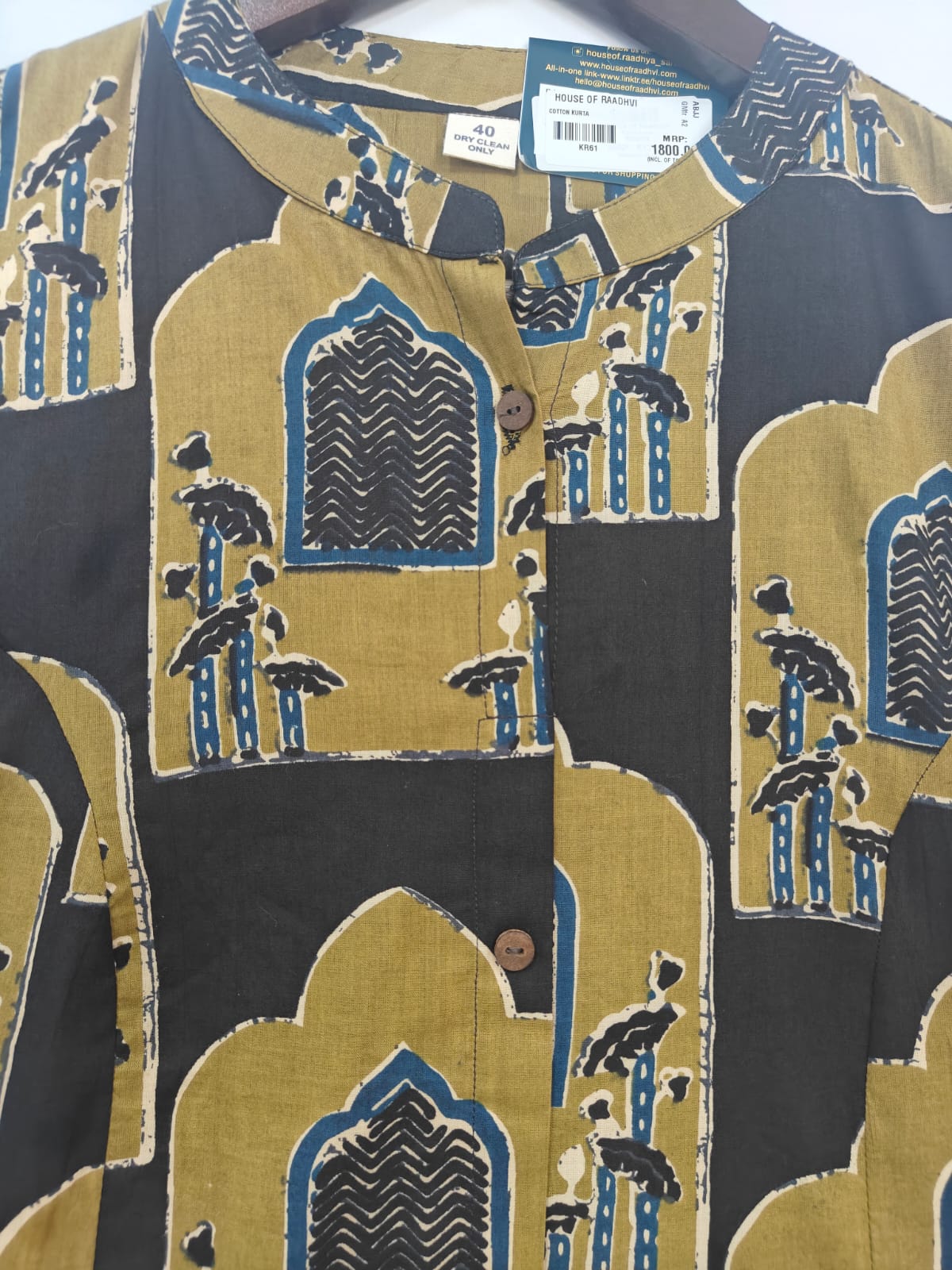 Green Cotton Block Print Airline Cord Set Kurtha