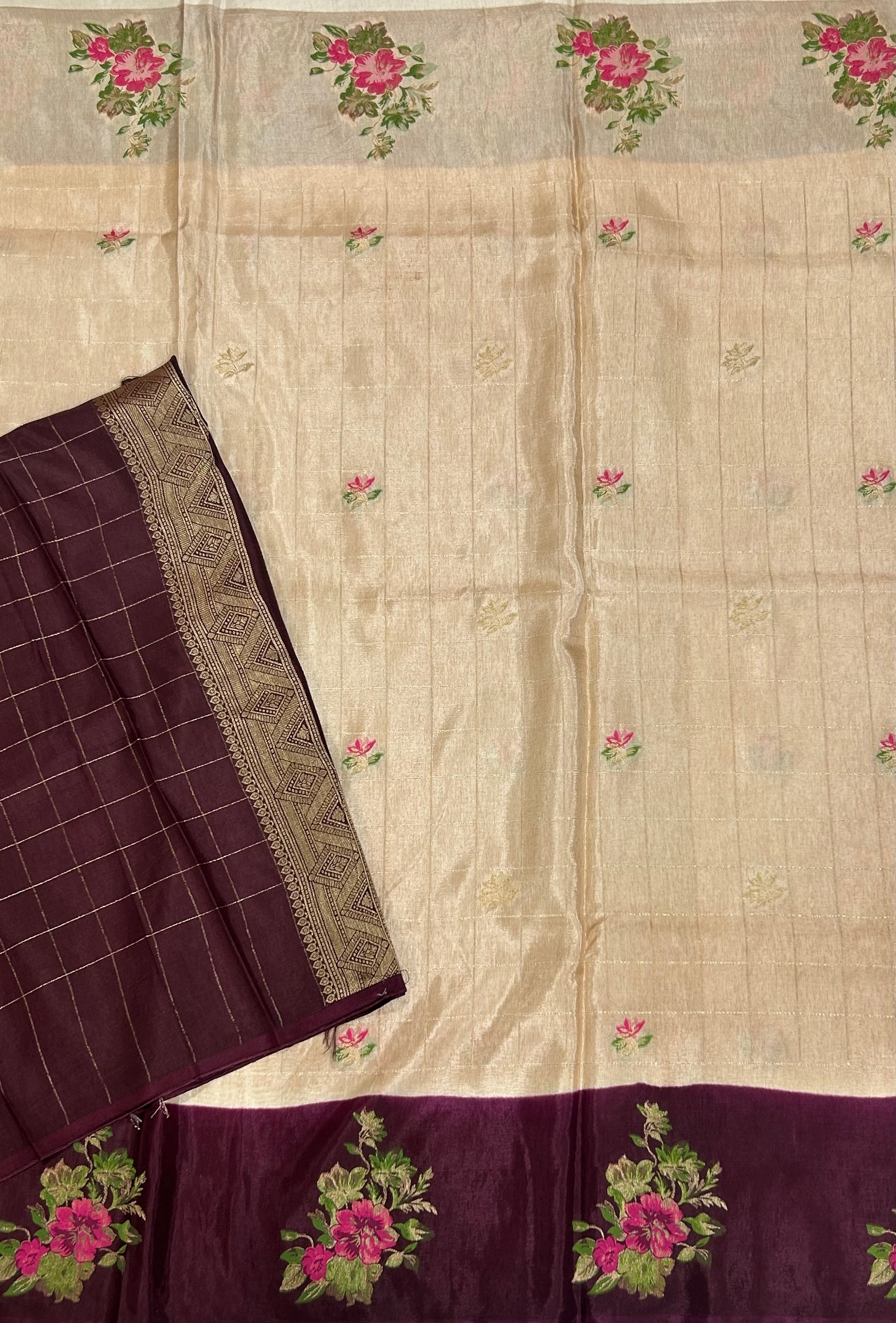 Peach n wine checks dola crepe 104 saree
