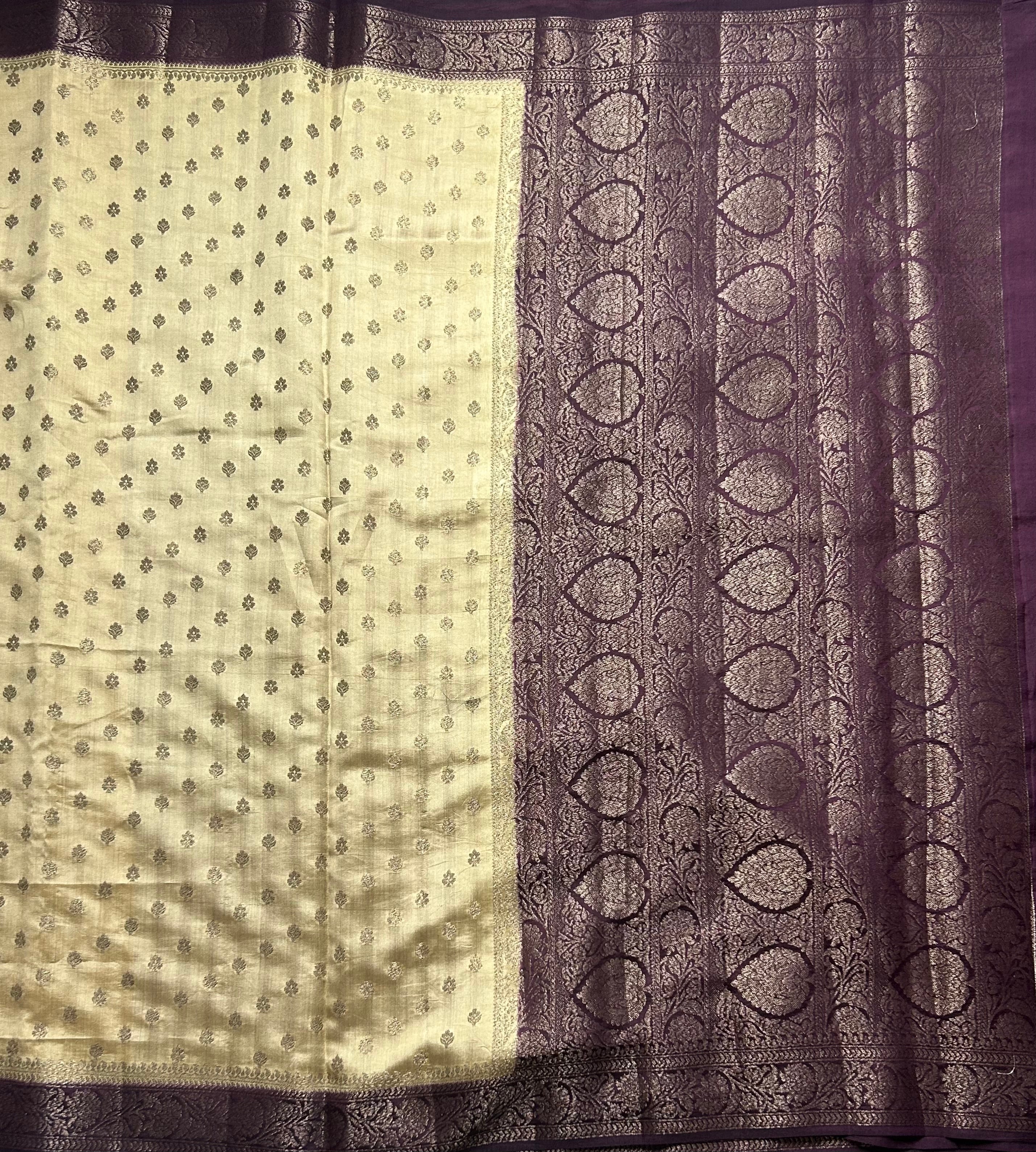 Golden beige n dark wine small Butta pure chiniya 103 saree