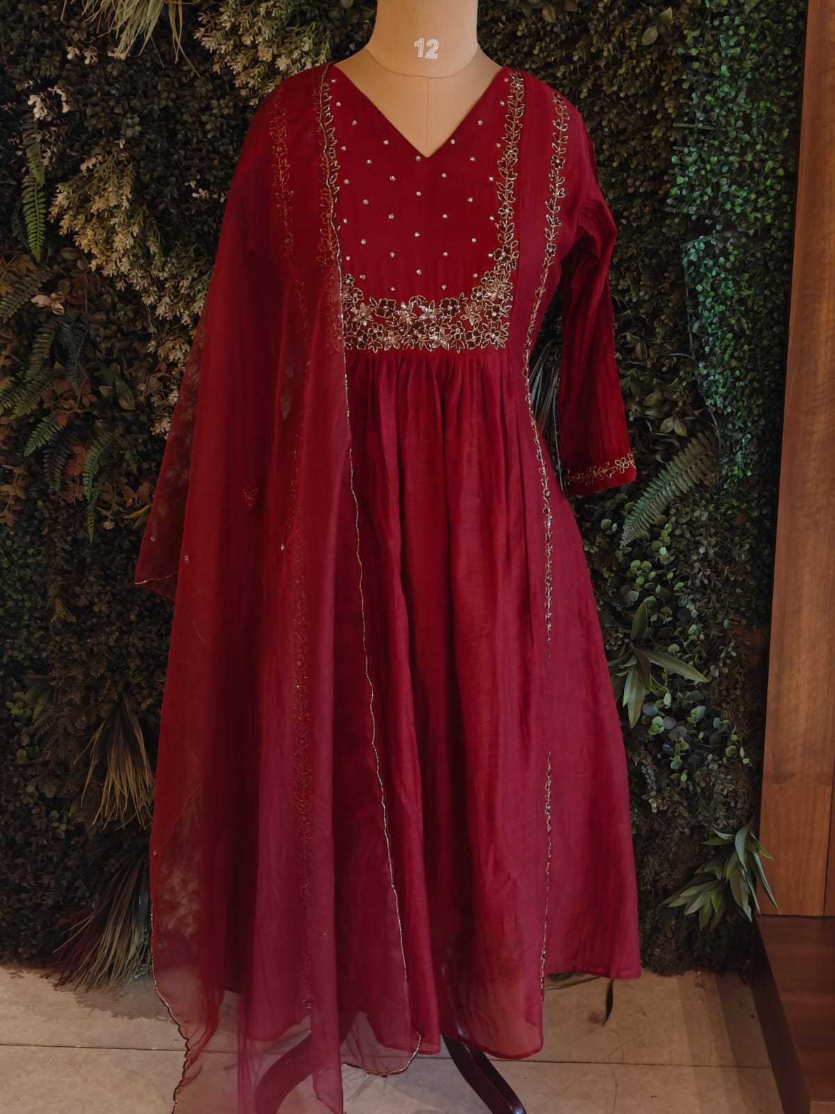 “Pani" Brown Mul Chanderi silk Kurtha suit with work hand embroidery 898