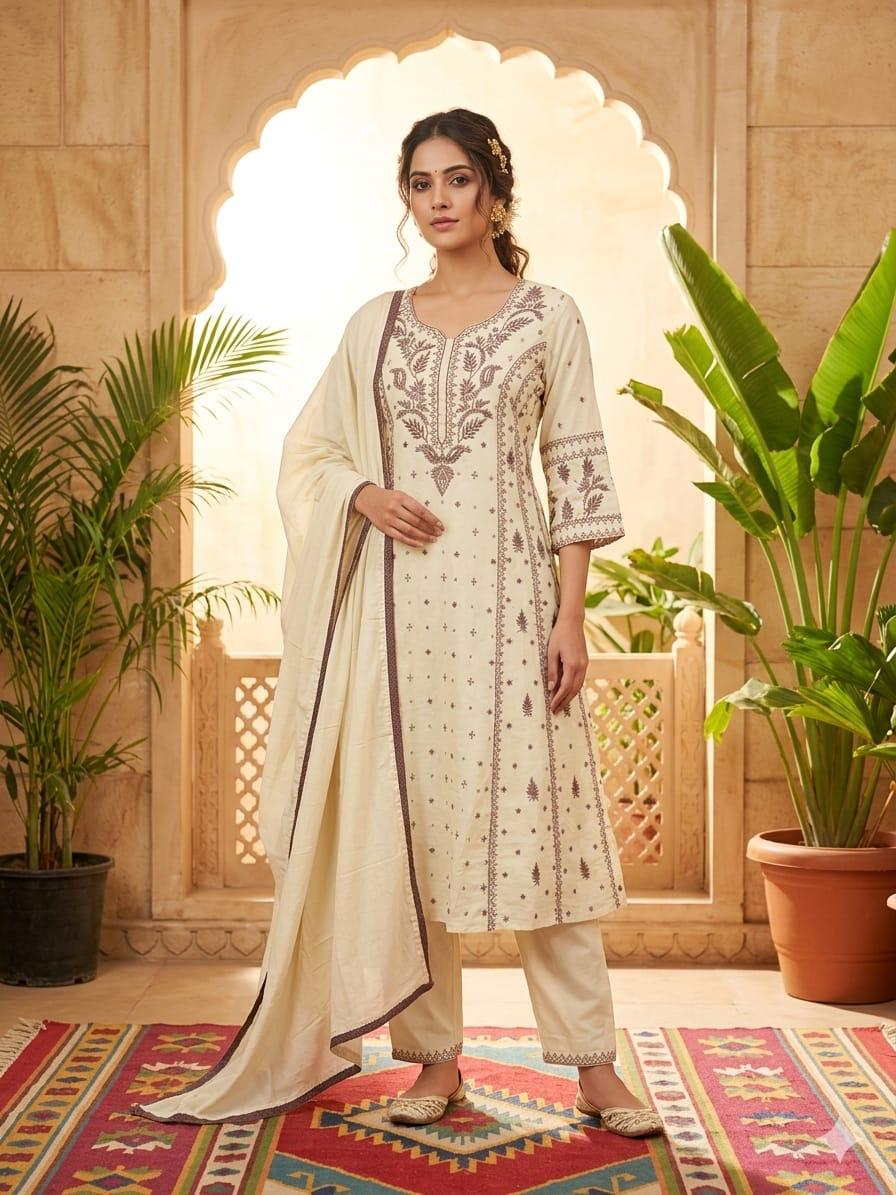 White And Wine Cotton Anarkali Kurtha  151