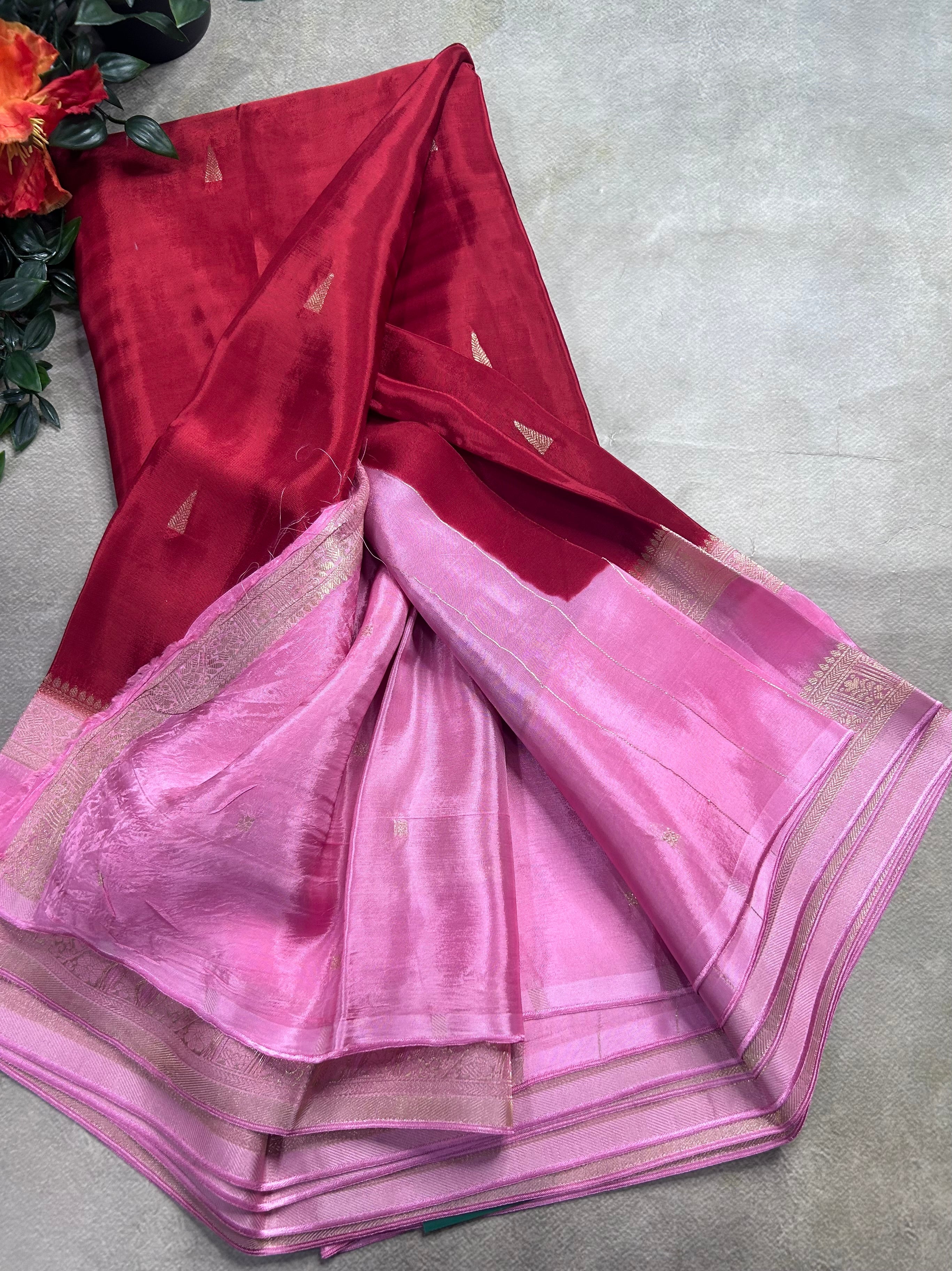 Red contrast bentex border semi Mysore crepe 106 saree