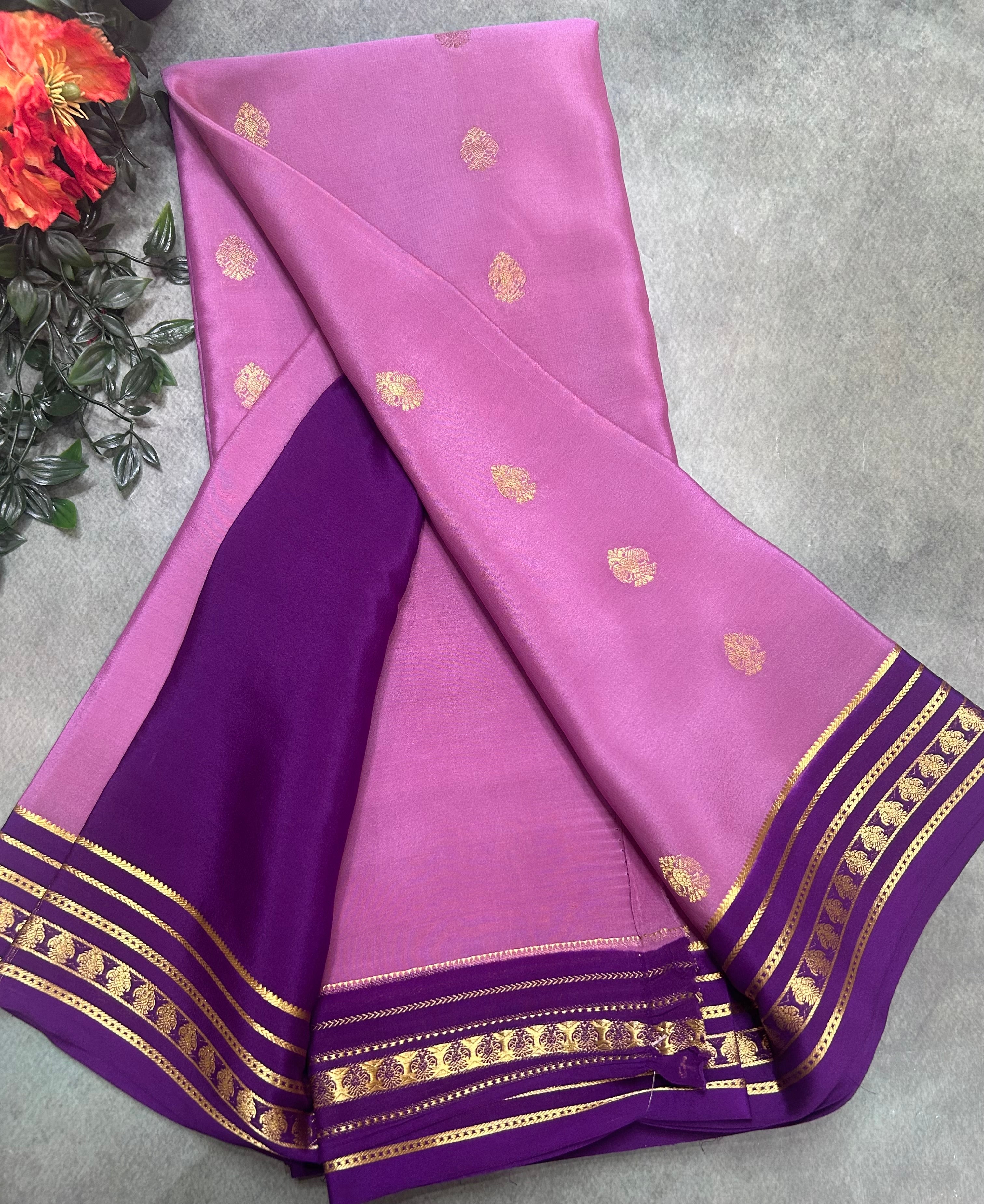 Light purple stripes border pure Mysore silk 106 saree