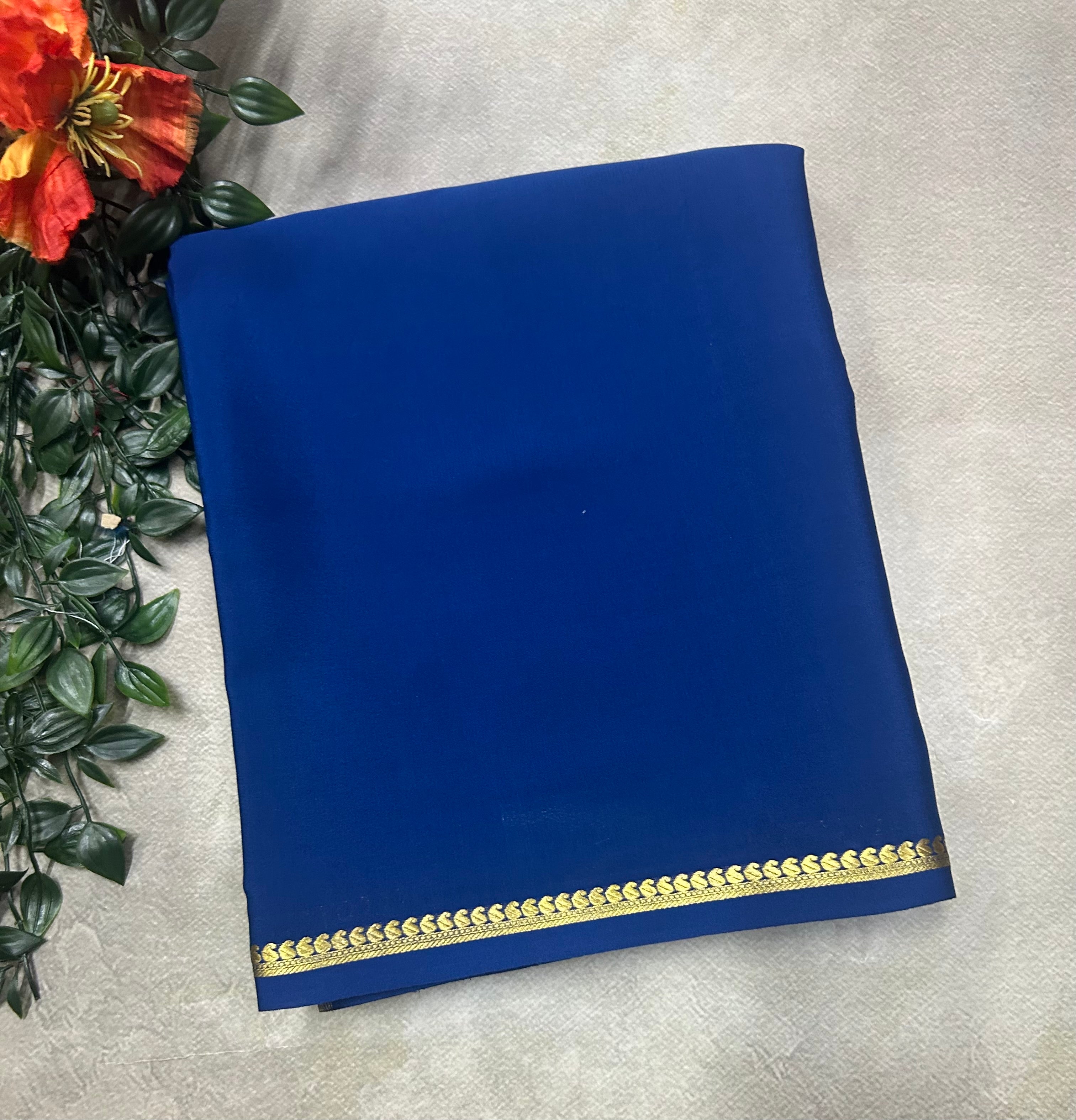 Peacock blue small border pure Mysore silk 105 saree
