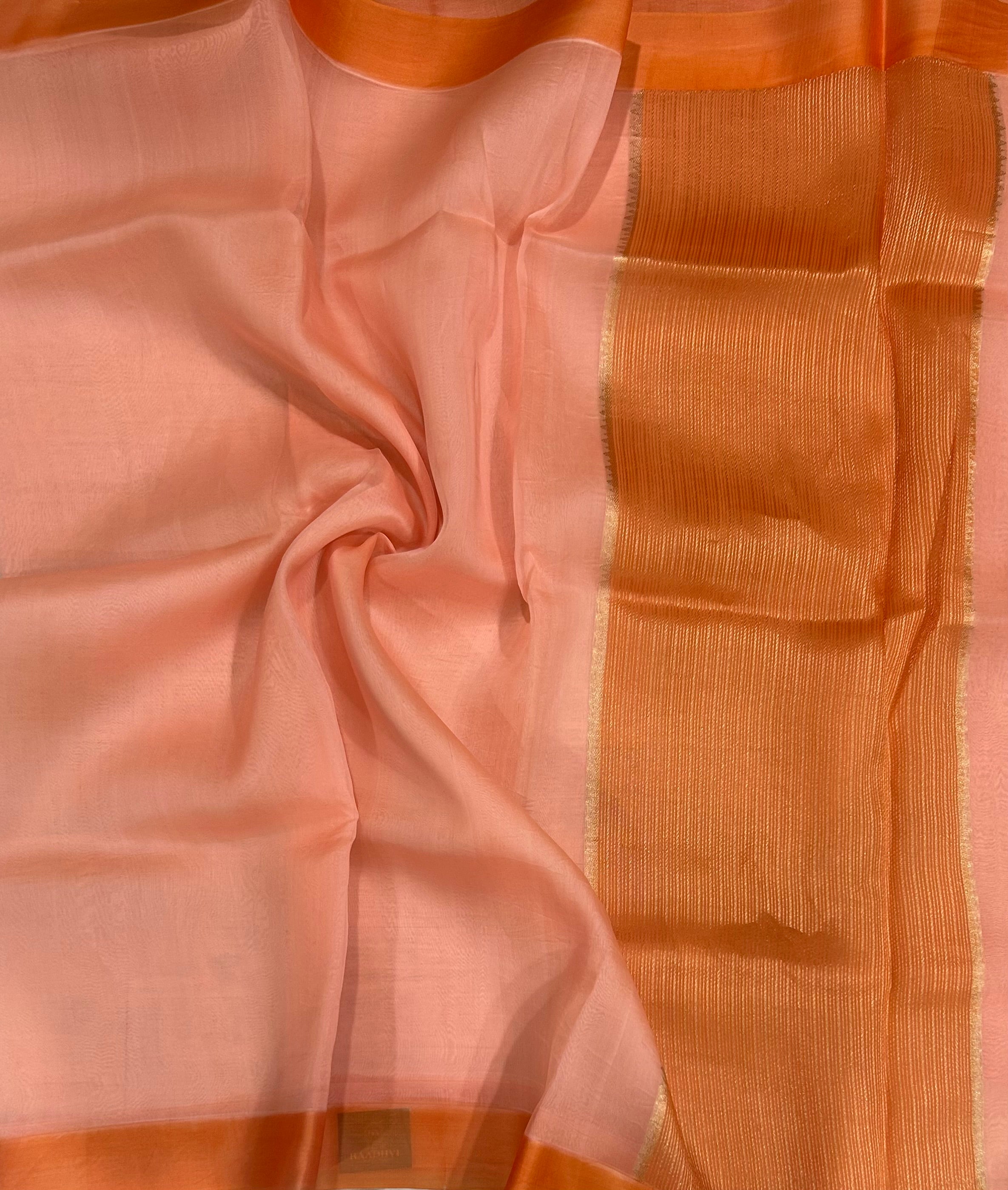 Light orange pure barbie kora 102 organza saree