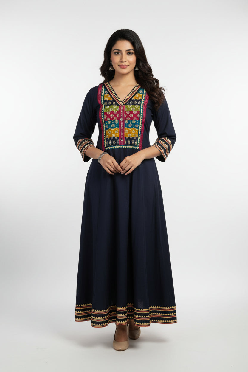White And Green Cotton Anarkali Kurtha  151 (Copy)