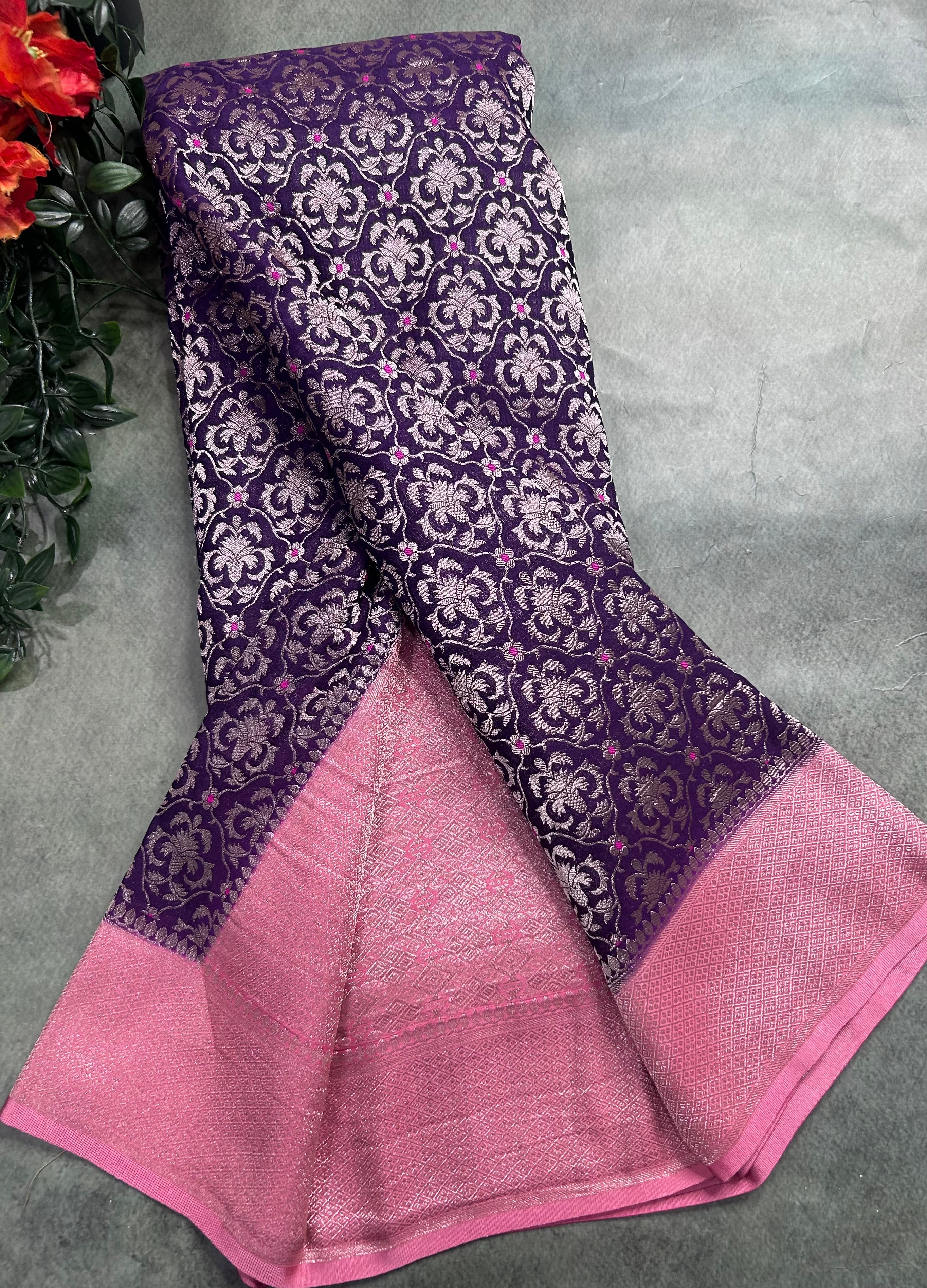 Dark purple brocade semi georgette 105 saree