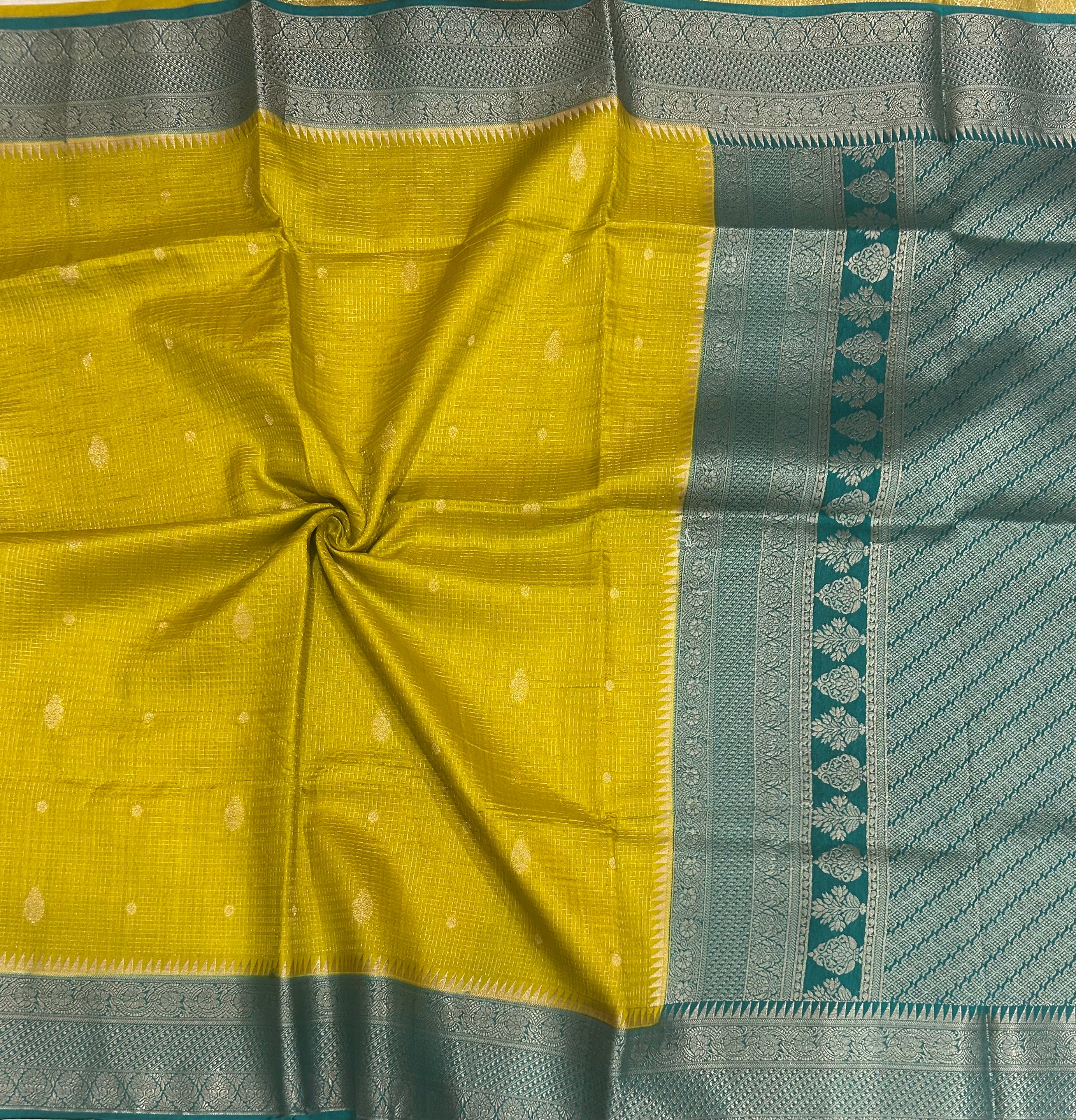 Neon yellow contrast dola checks 103 saree
