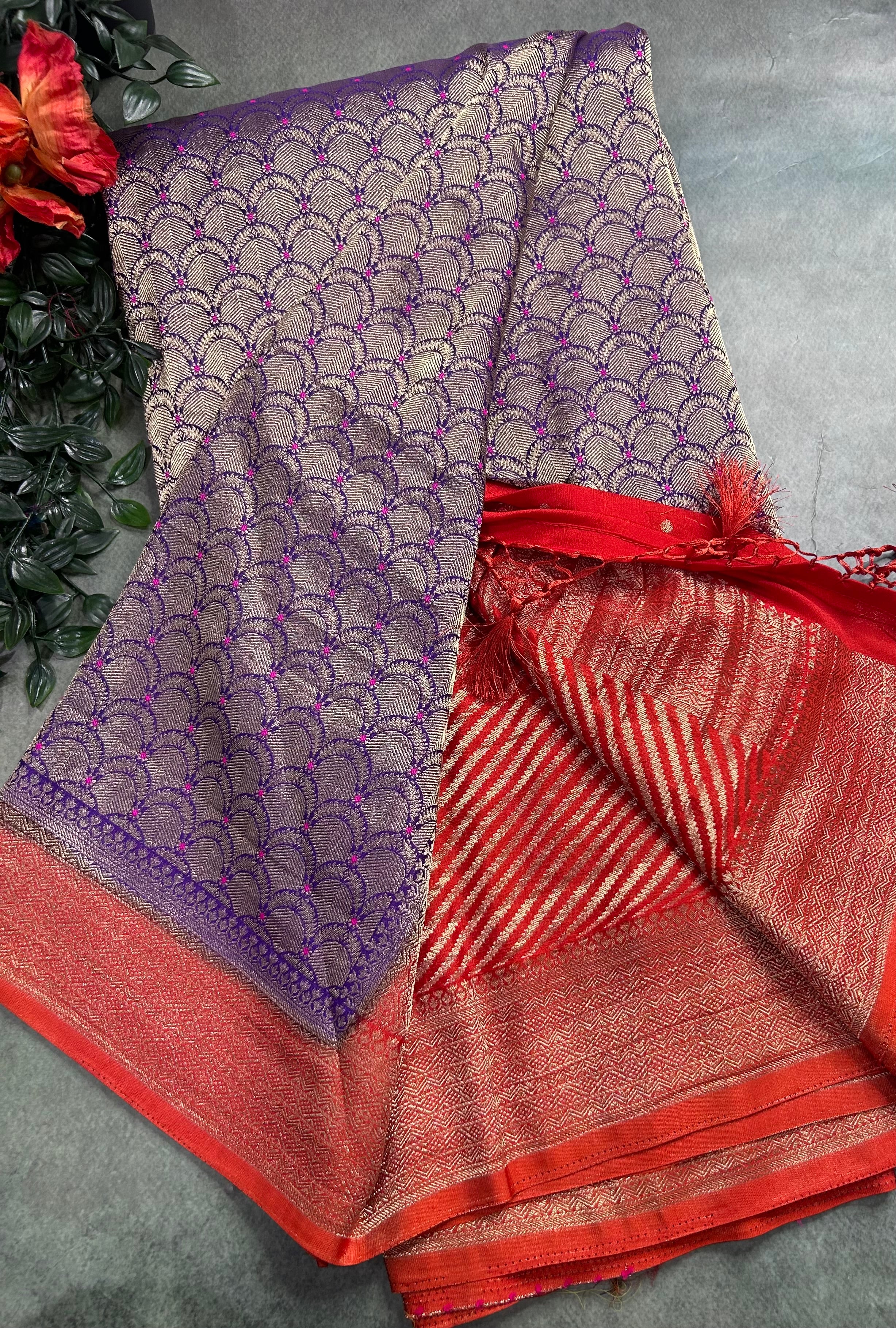 Purple brocade semi georgette 105 saree
