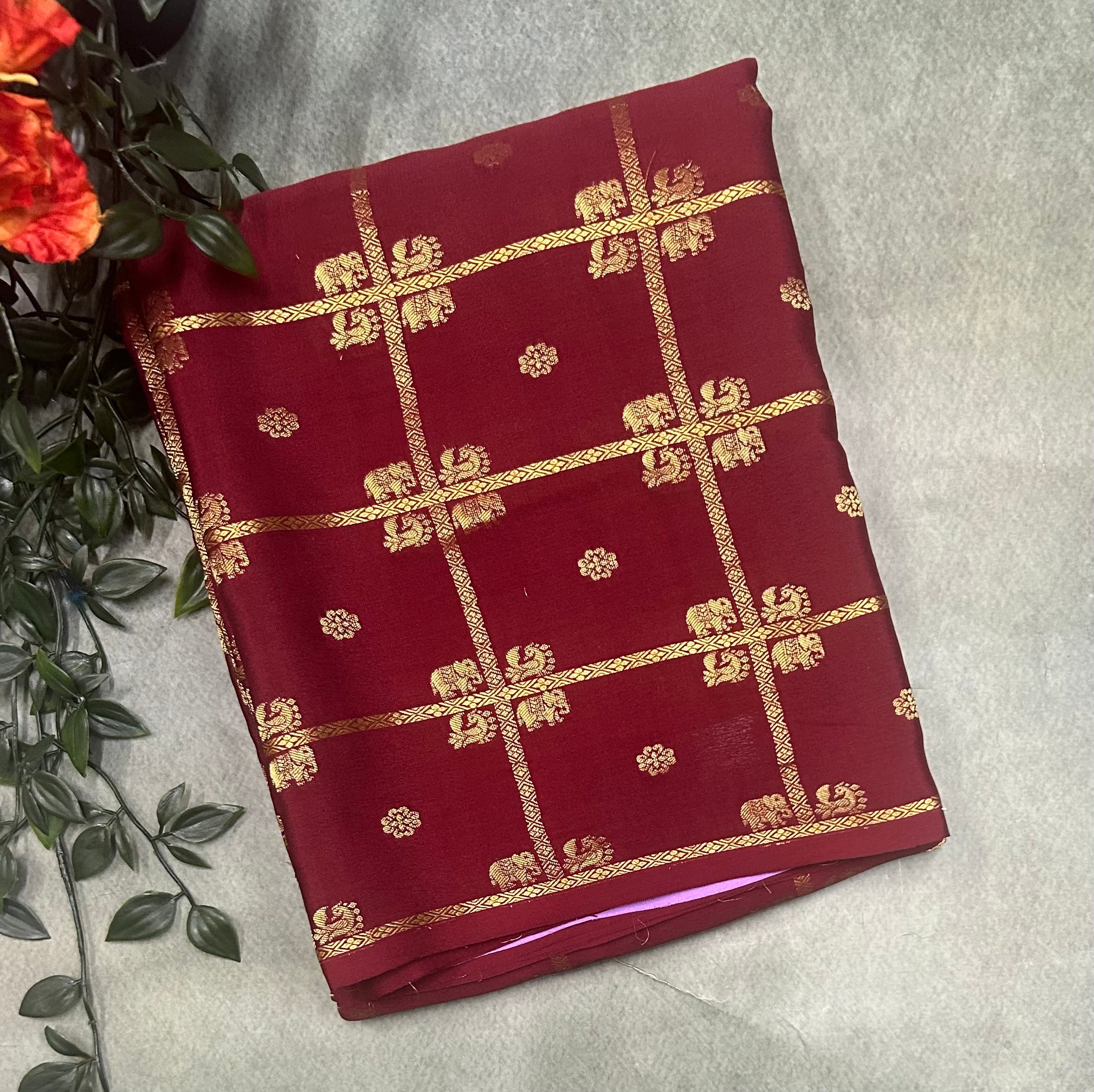 Maroon contrast ST checks borderless pure mysore silk-105 saree