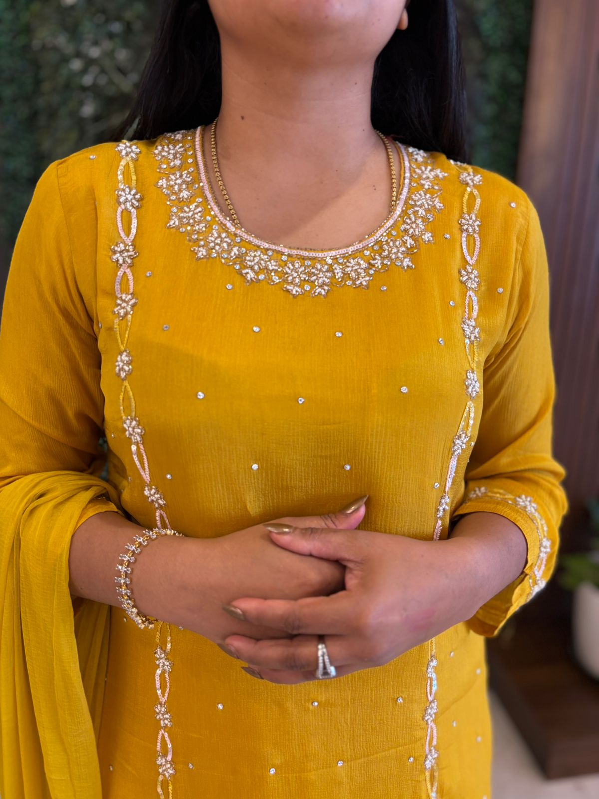 Yellow Designer Handwork Sharara party Kurtha set