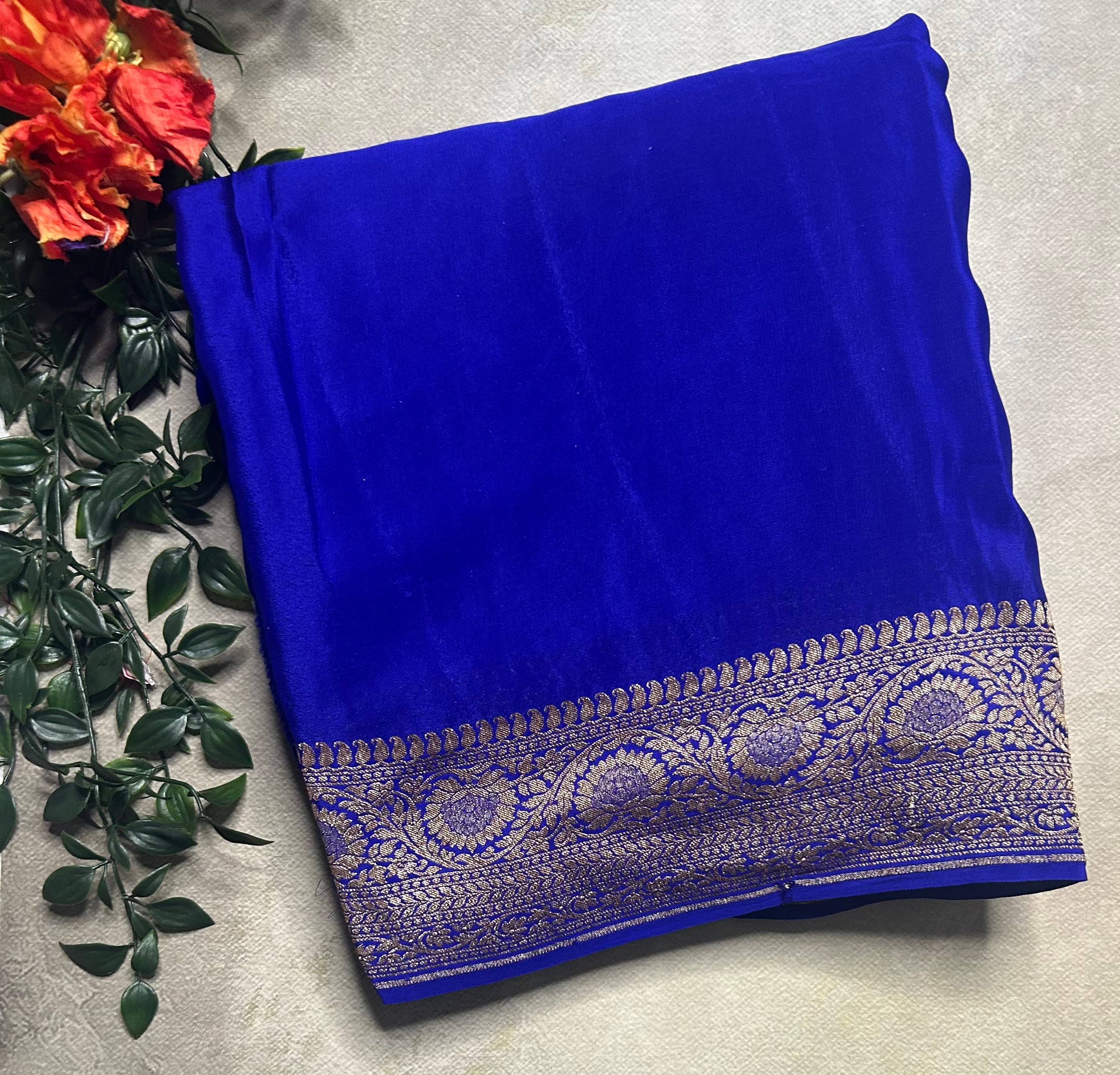 Royal blue pure benarasi 103 crepe silk saree