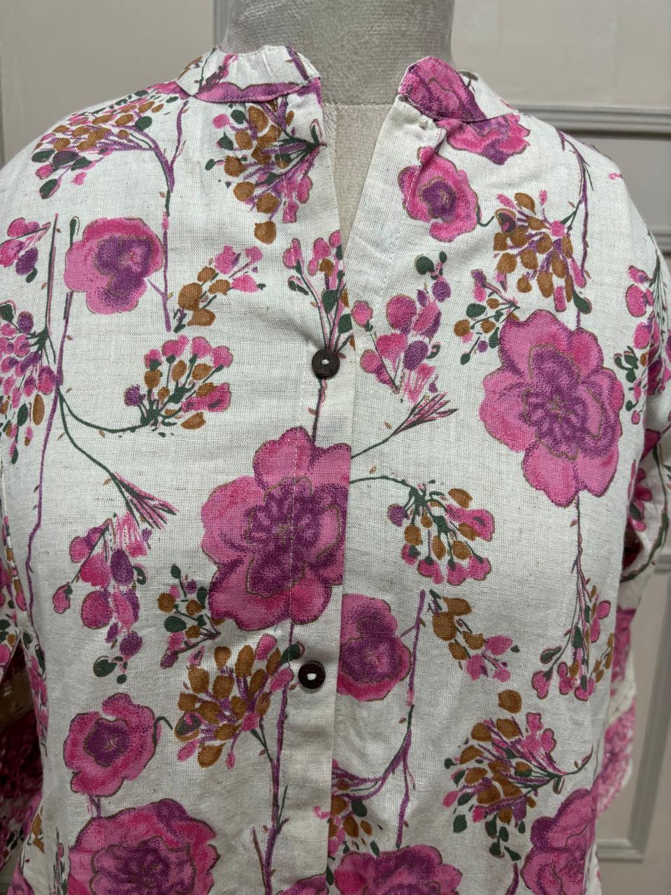 Pink Lenin Cotton Thread Embroidery Airline 1 pc Kurtha 372