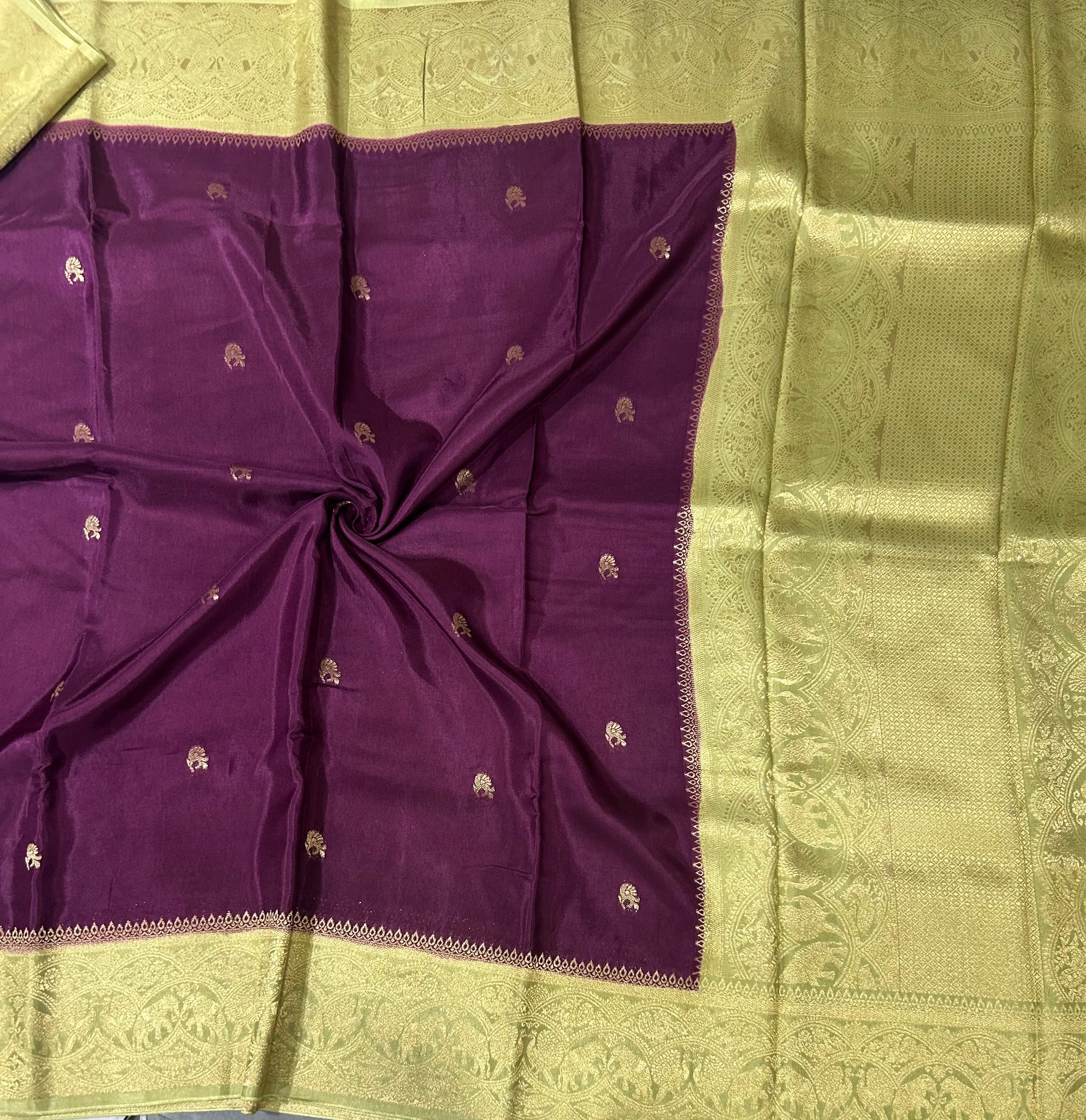 Dark purple contrast border semi Mysore 105 saree