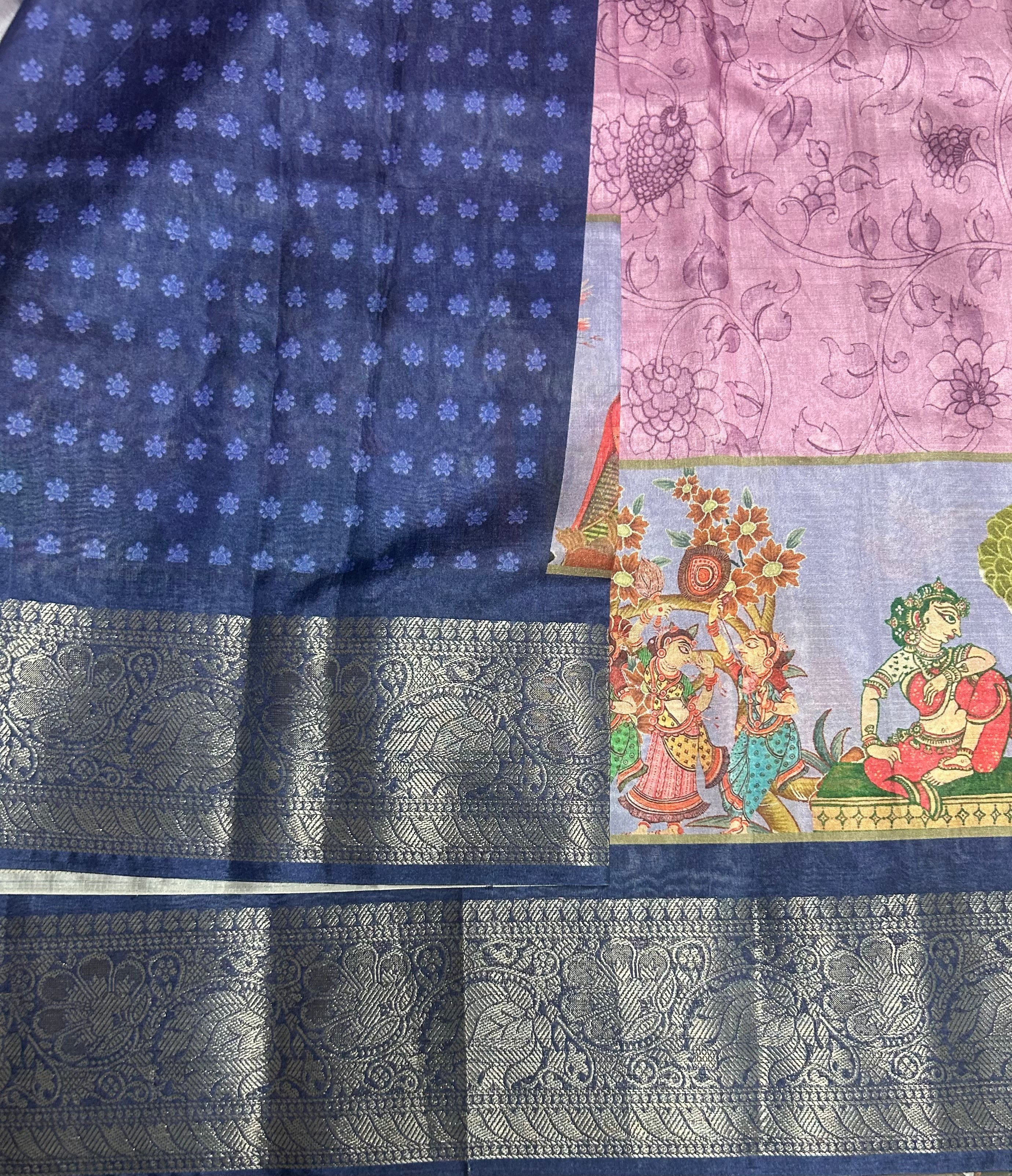 Pastel pink Digital print Semi Tussar saree