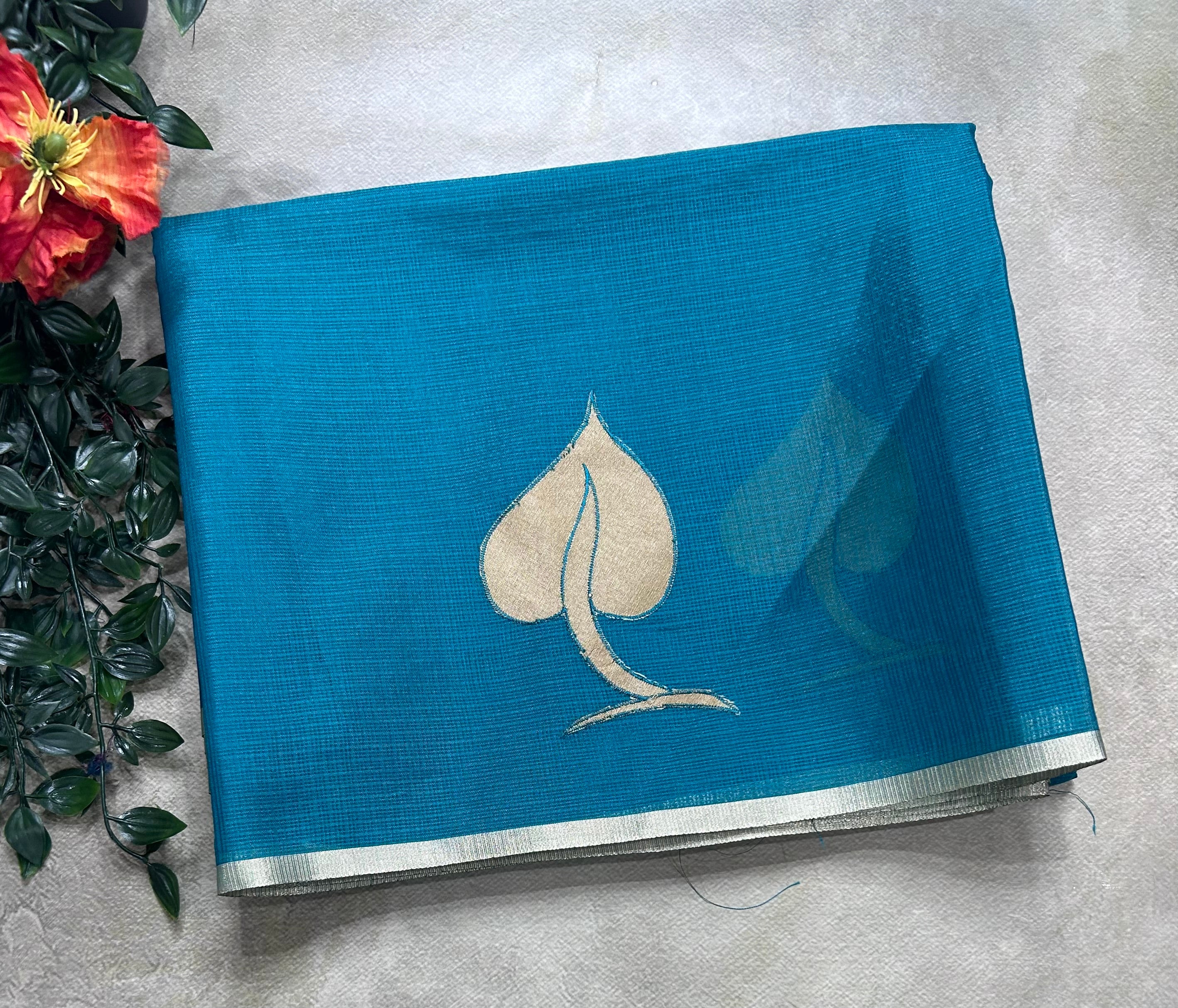 Rama green kota checks appliqué work 106 saree