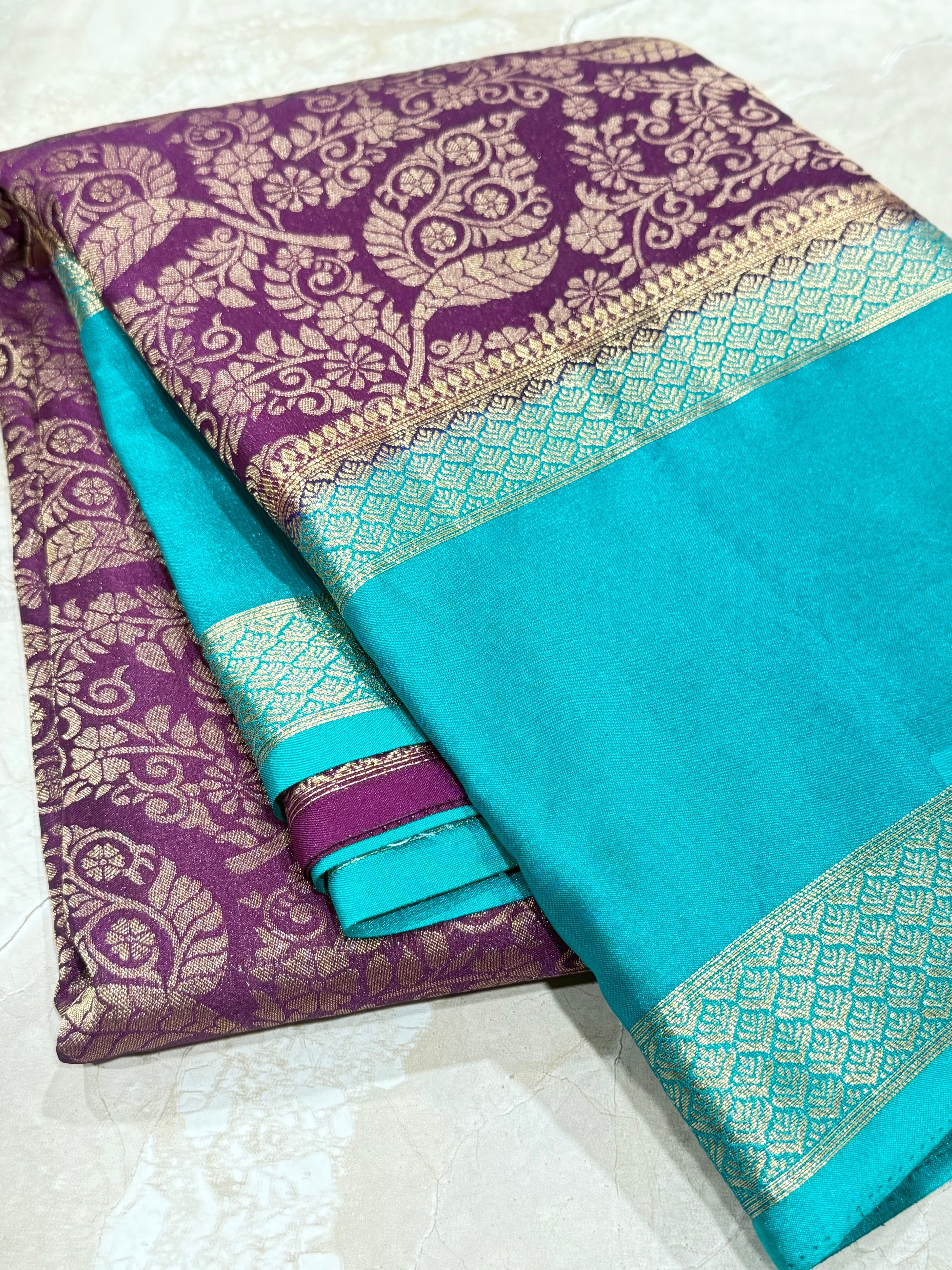 Wine Brocade Semi Mysore Silk Saree 108 (Copy)