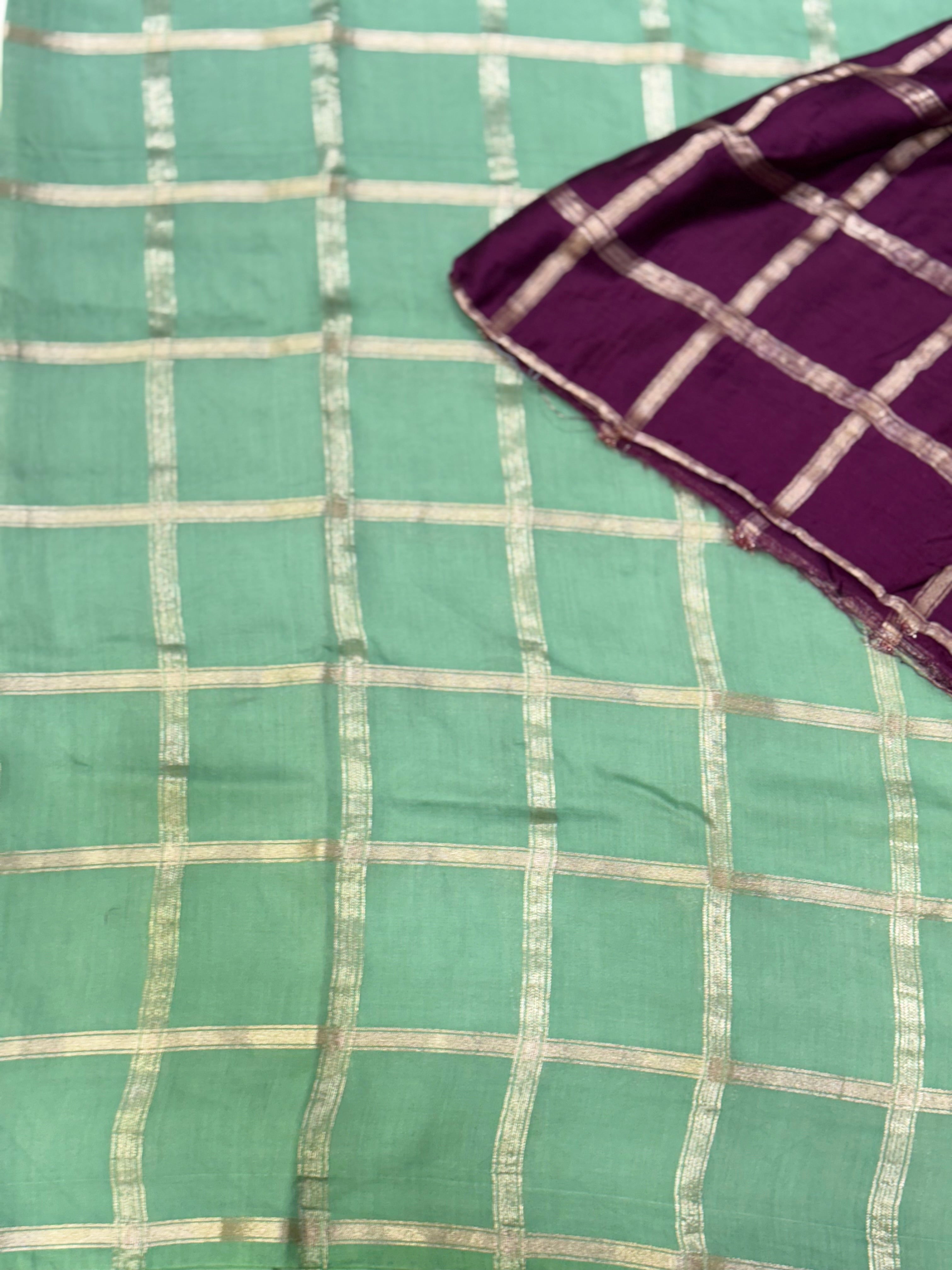 Pista green soft tussar crepe checks  saree