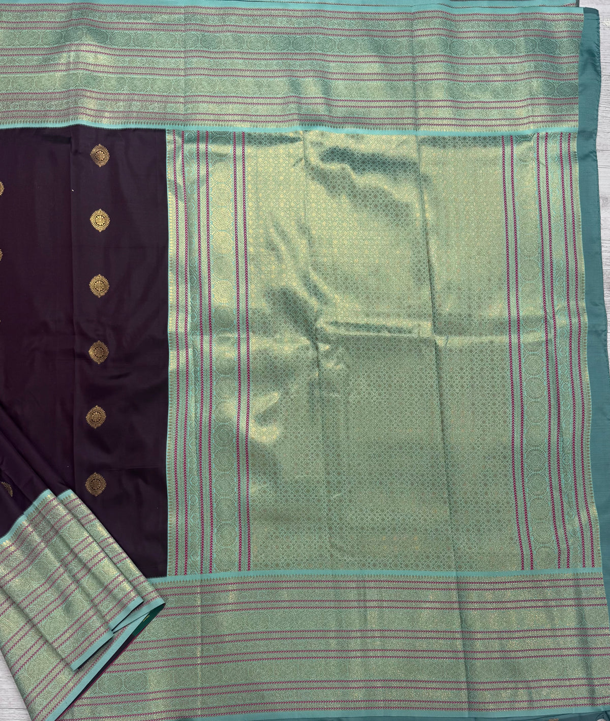 Dark brown Kanchi Border Semi Soft Silk Saree 110