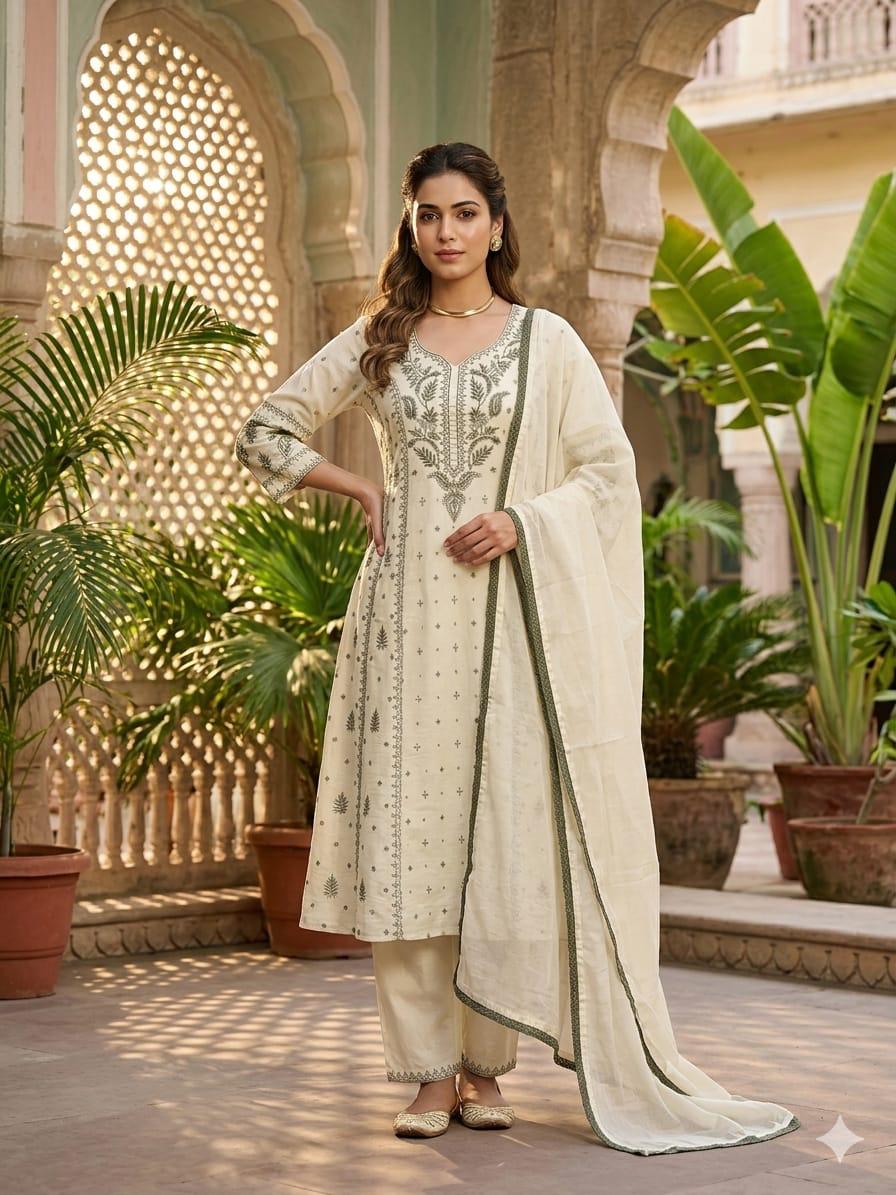 White And blue l Cotton Anarkali Kurtha  151