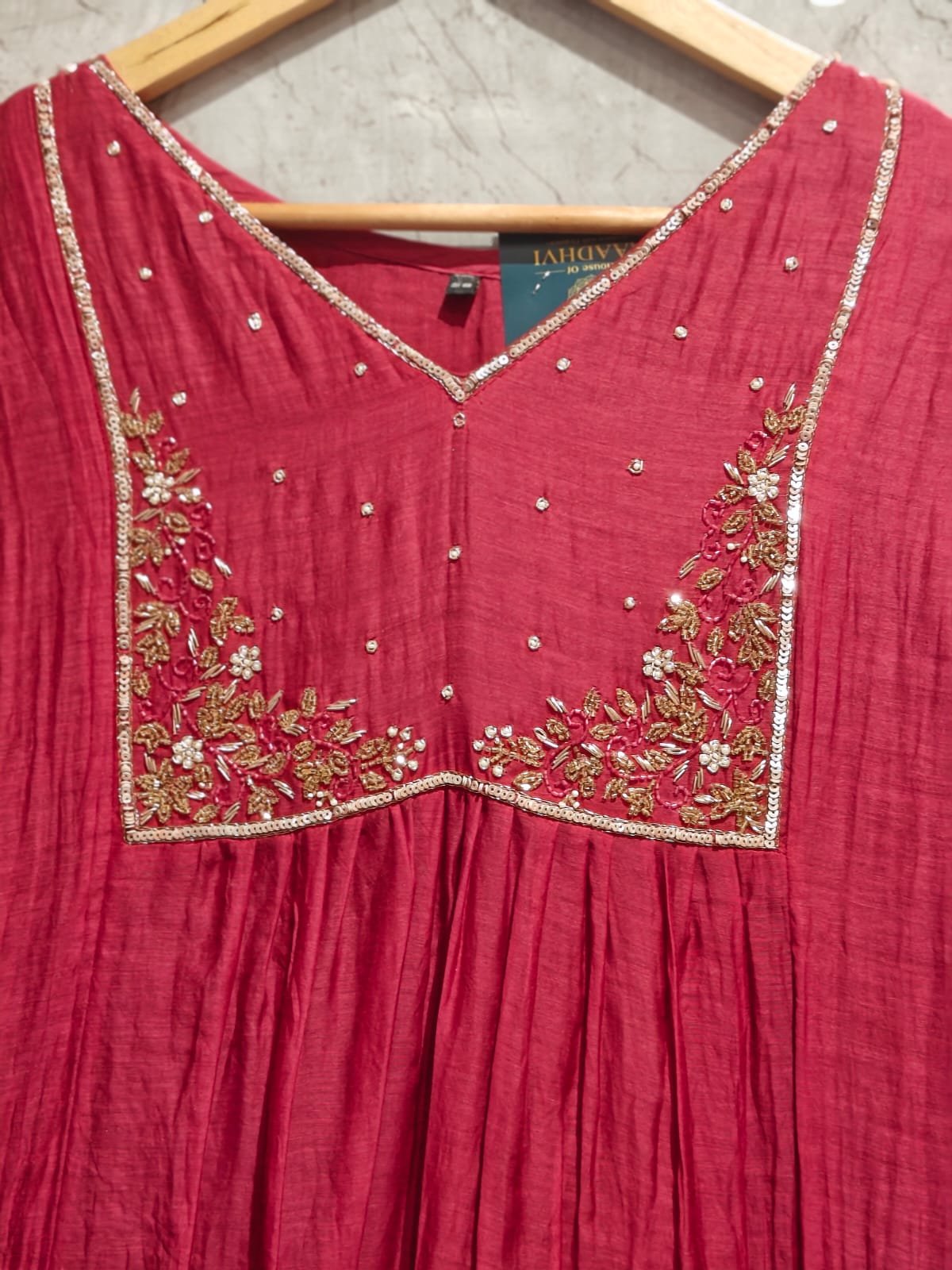 Pink Mul Chanderi Hand Embroidery Anarkali Kurtha 228