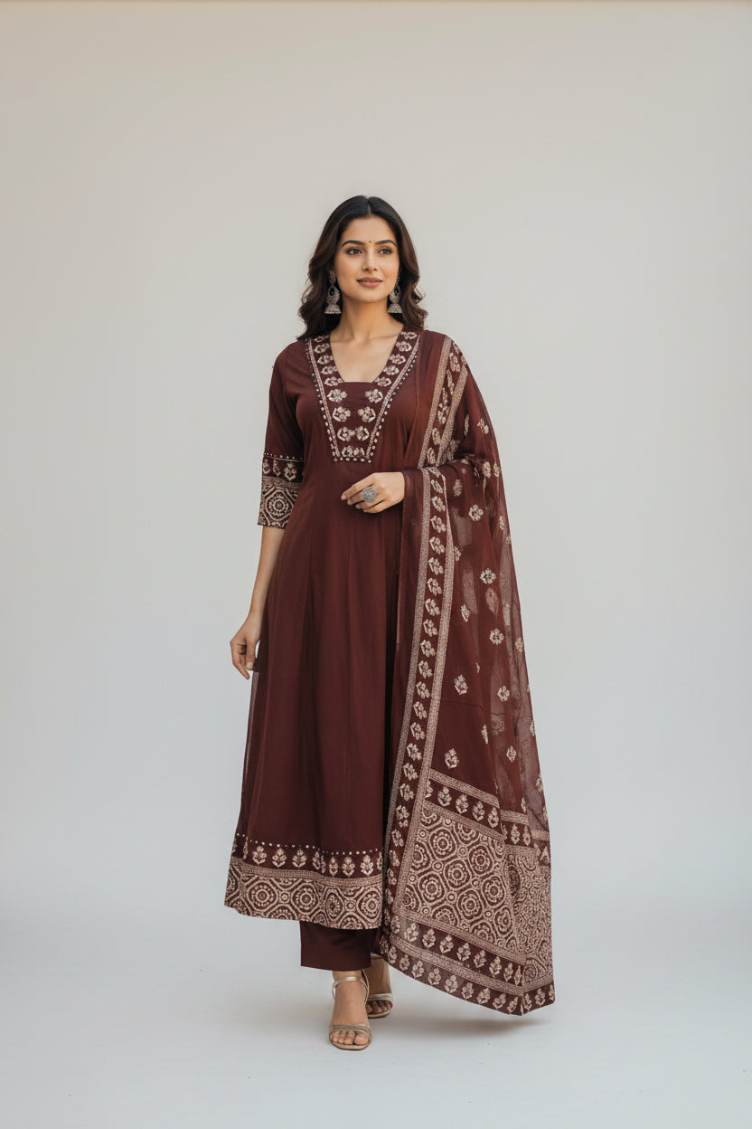 Brown Cotton Straight Fit Kurtha 472