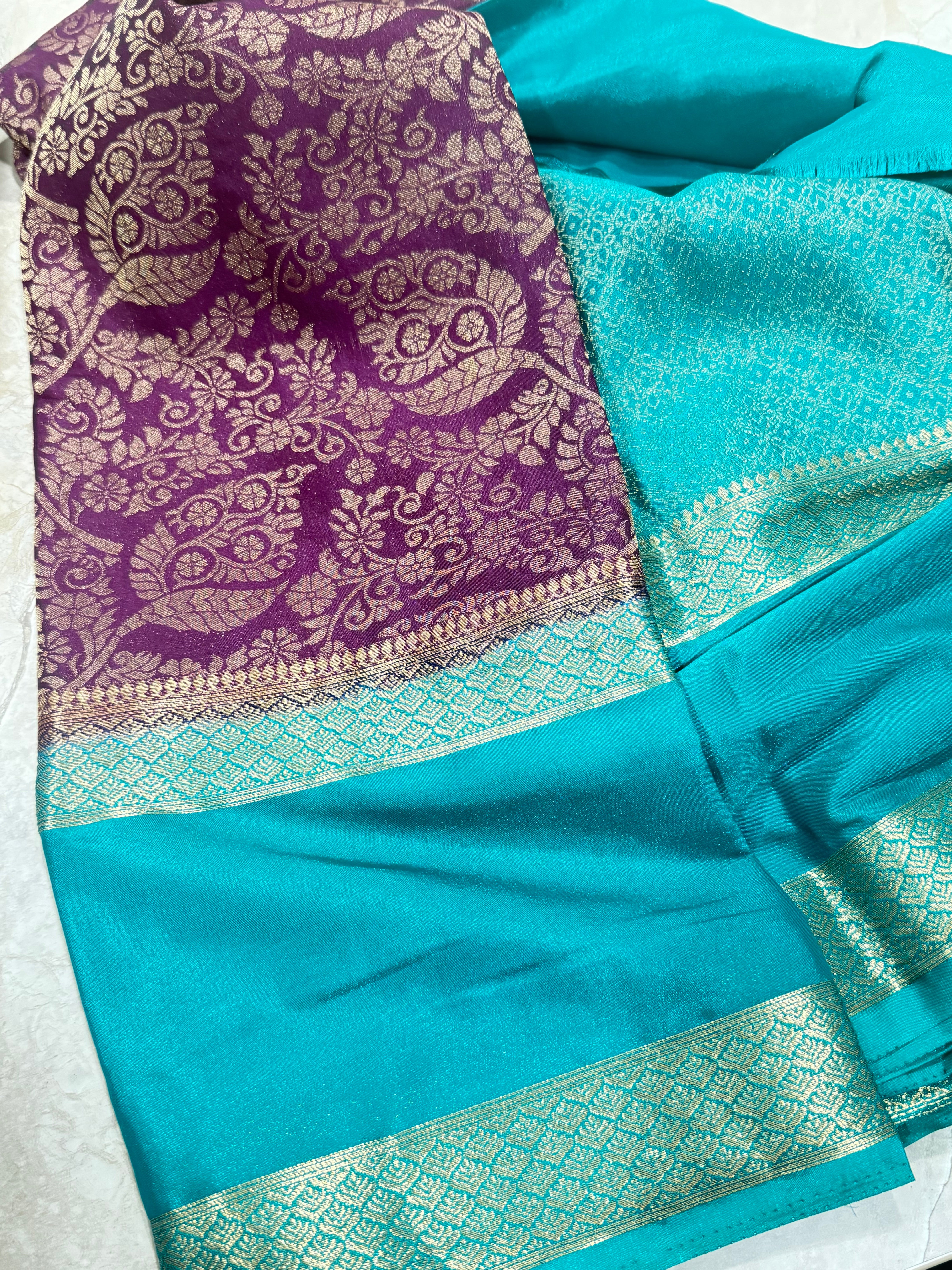 Wine Brocade Semi Mysore Silk Saree 108 (Copy)