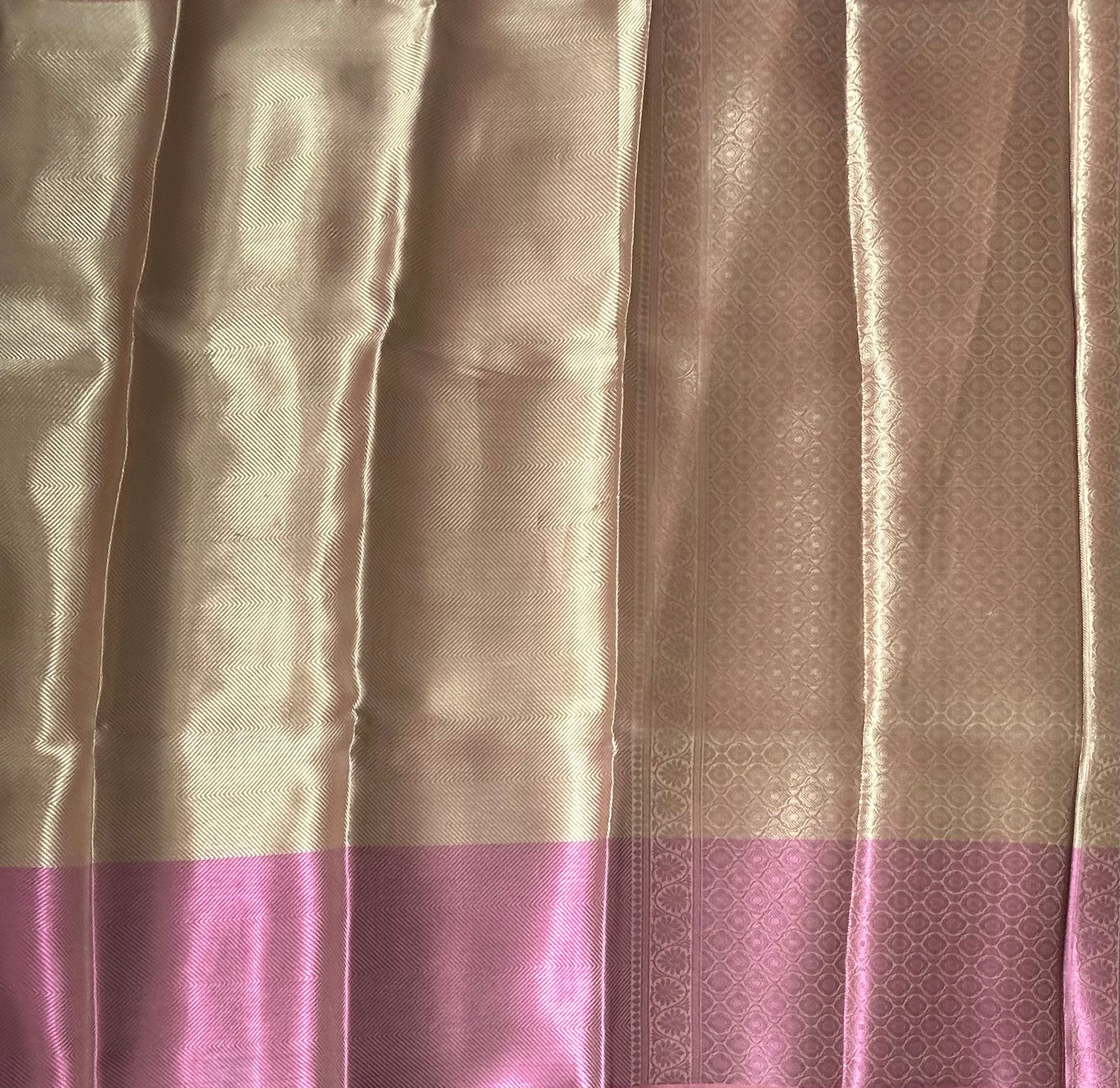 Golden cream contrast border semi tissue saree