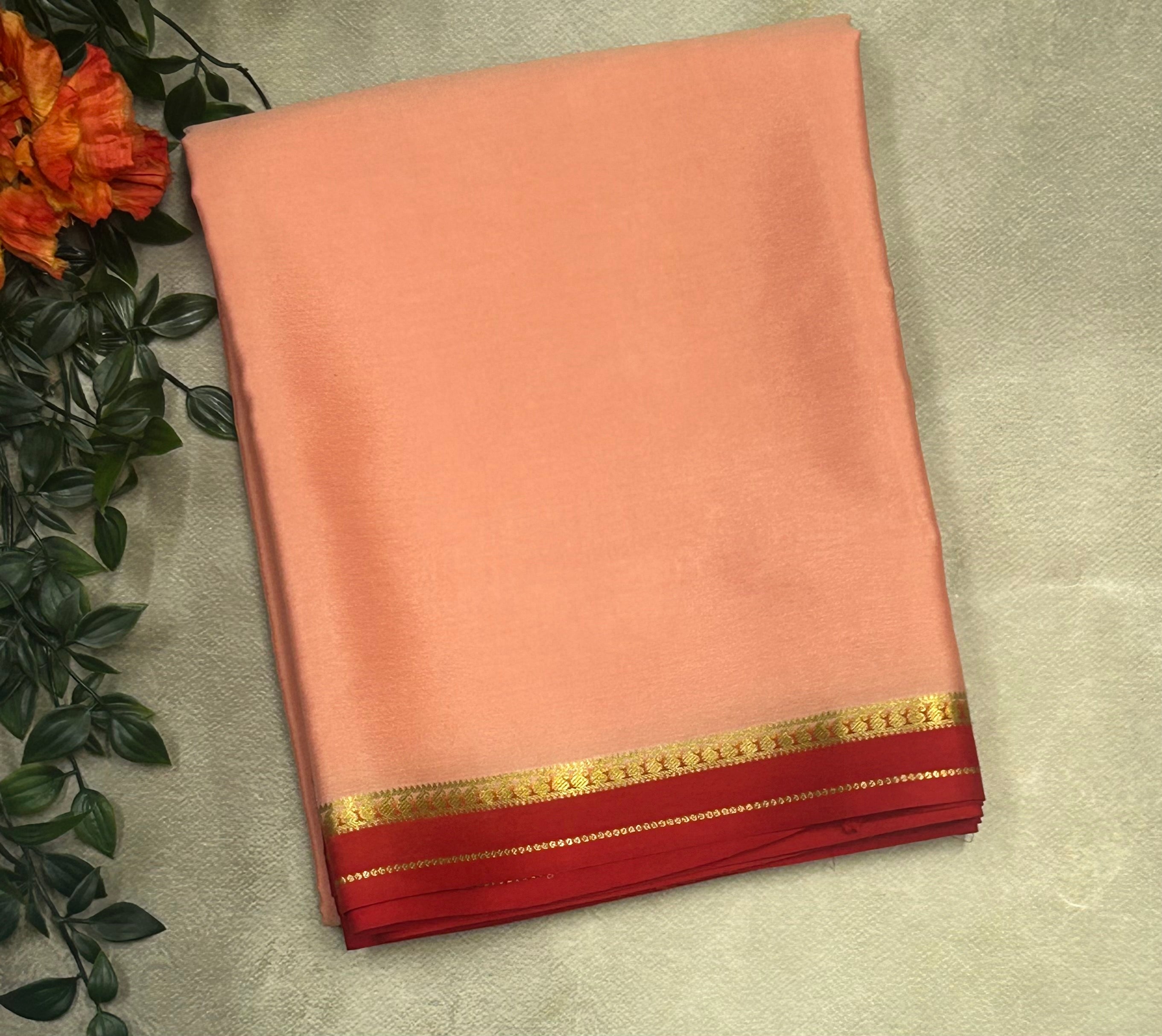 Peach small border pure Mysore silk 103 saree