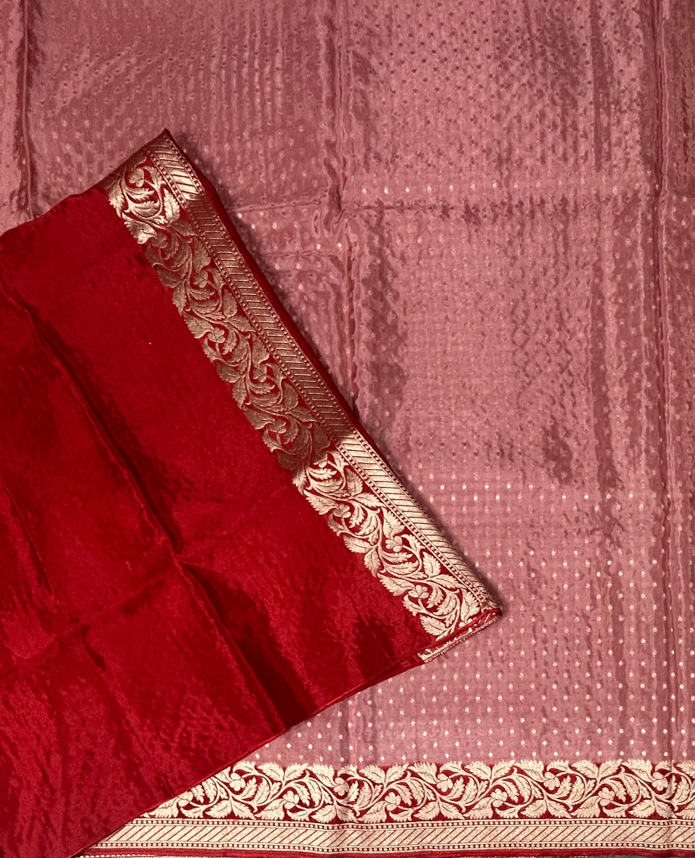 Pastel pink small Butta satin crepe-12 saree