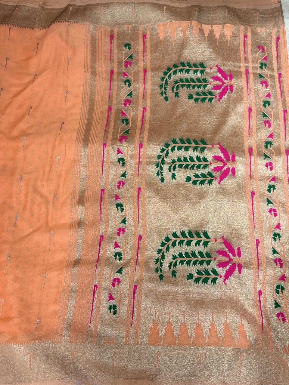 Peach paithani designer soft georgette silk (RR)