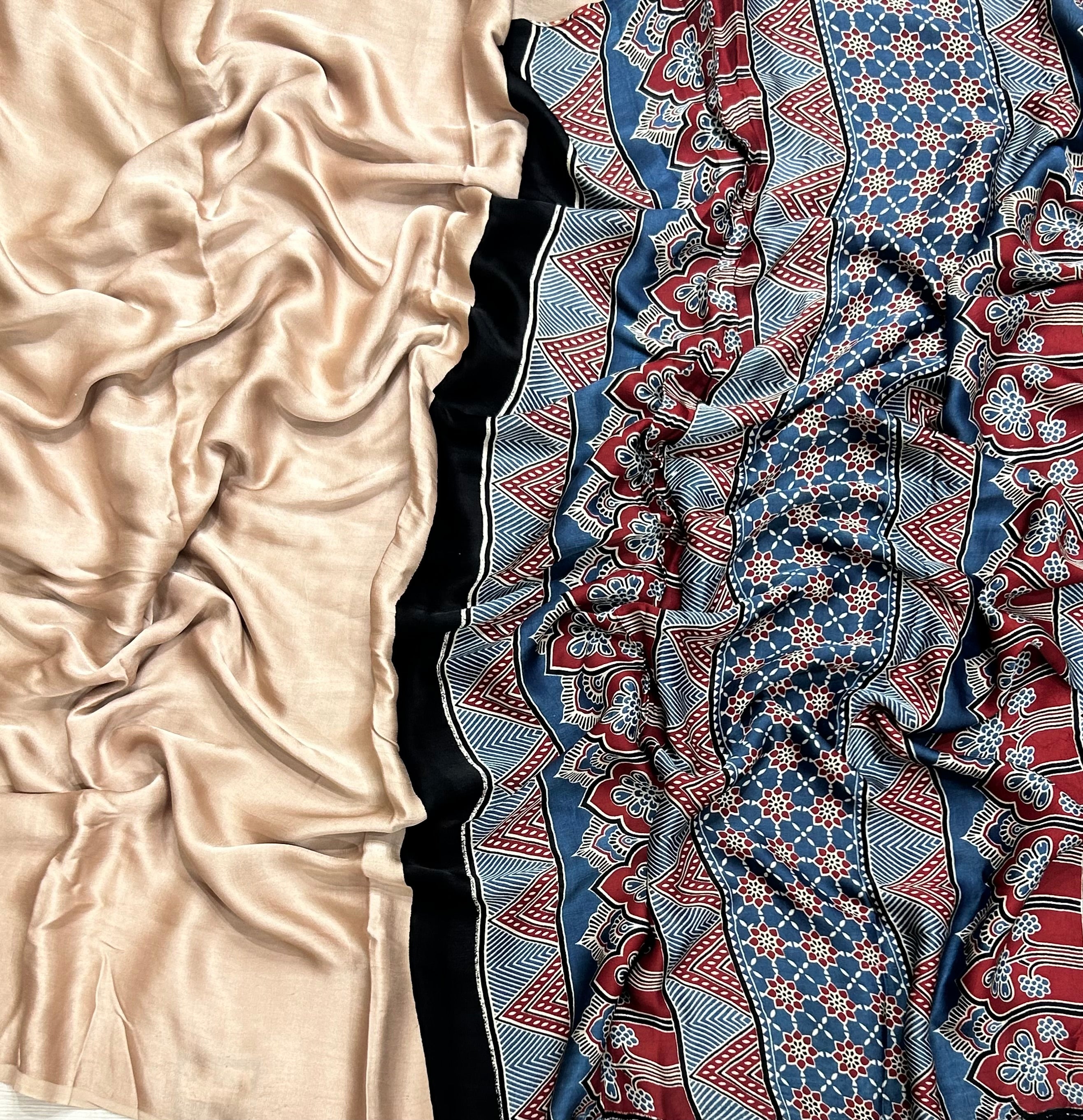 Beige plain modal silk 104 saree