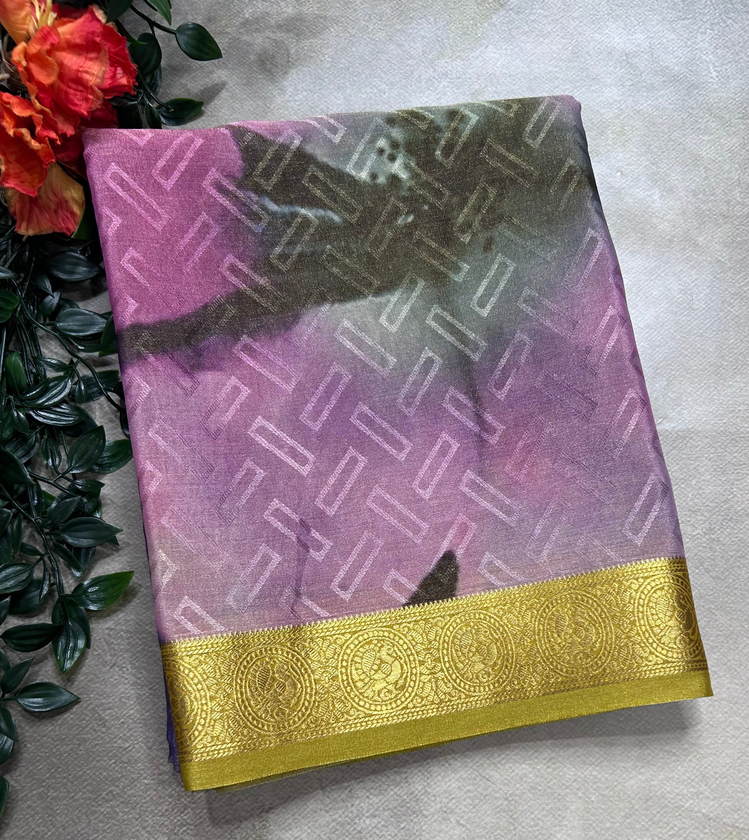 Multicolour digital print pure mysore silk saree(DMS106)