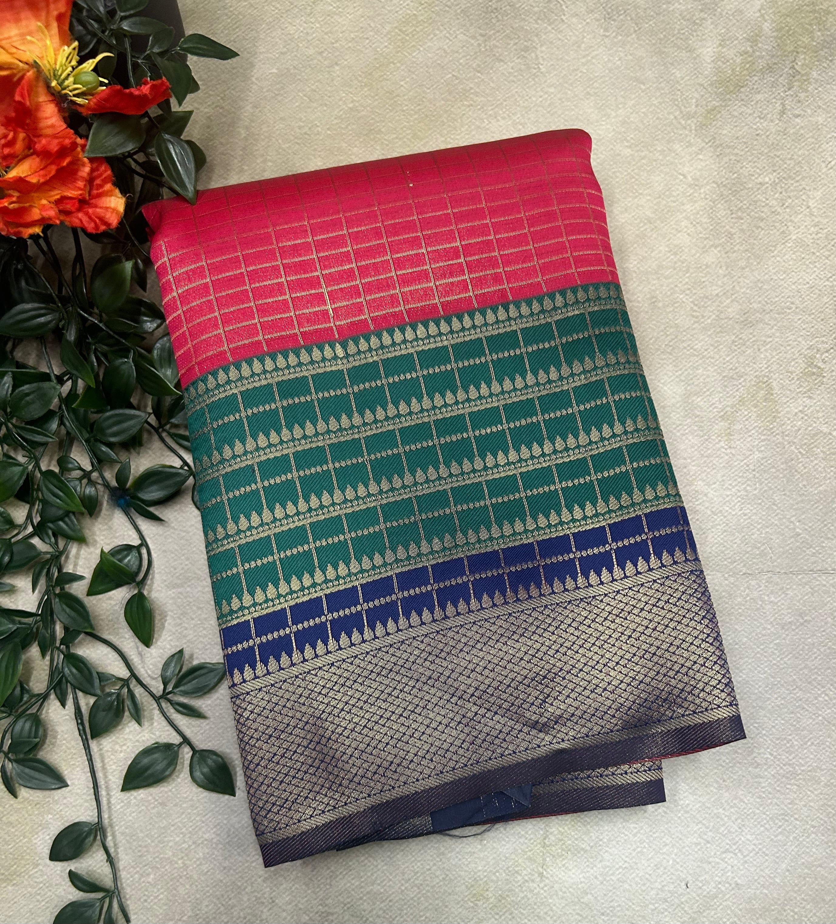 3d checks semi Mysore crepe silk saree