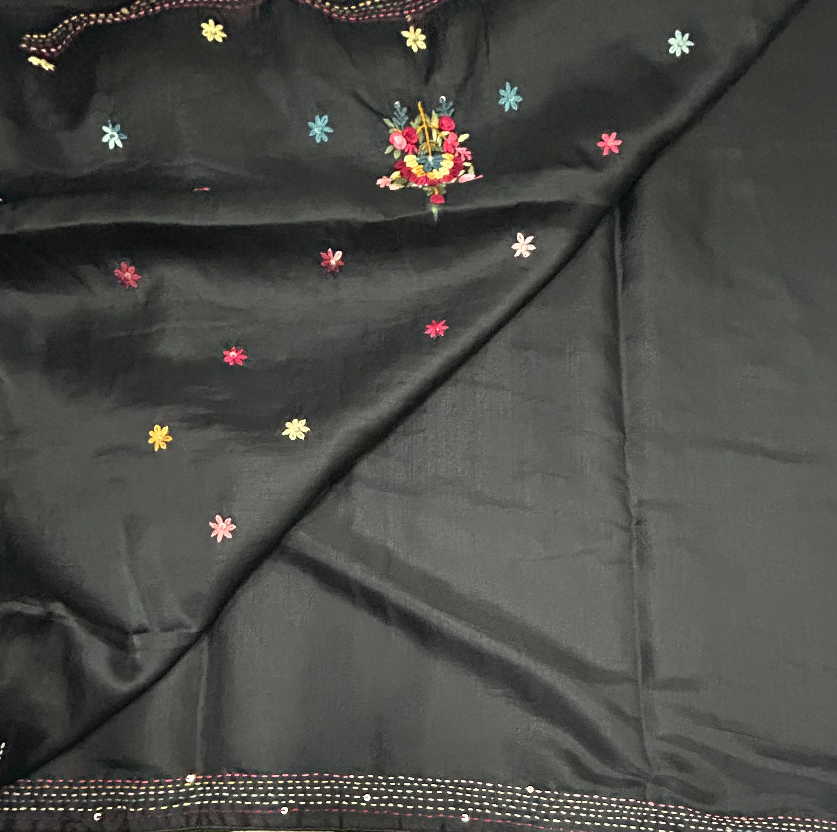 Black embroidery soft Tussar crepe saree