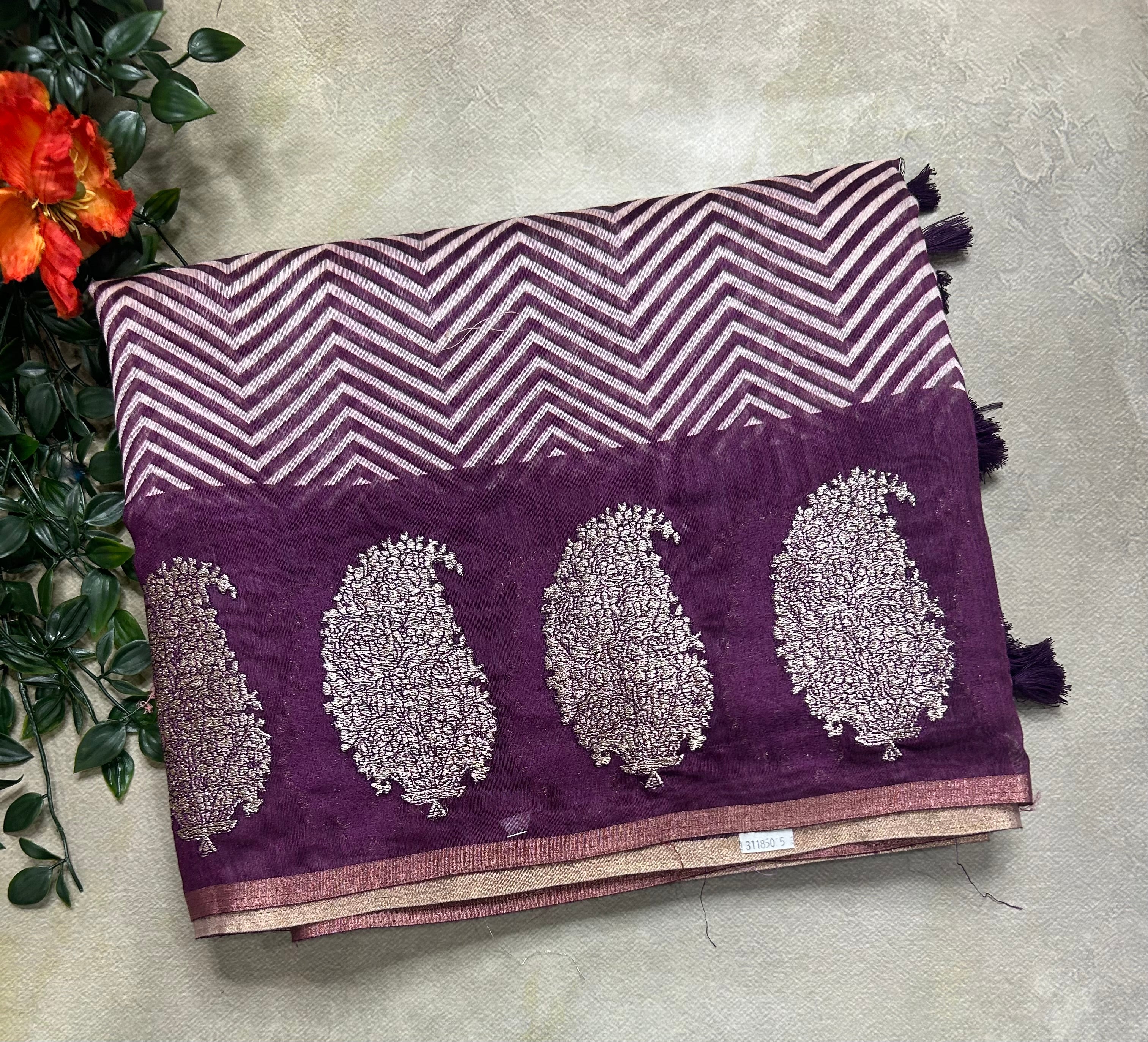 Wine border Butta soft Chanderi 105 saree