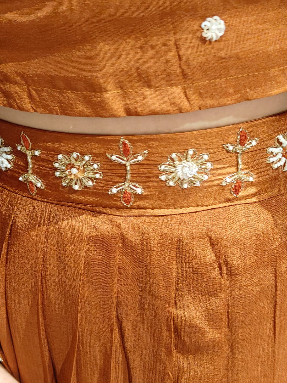 "PARI"  Mustard Brown Designer Kurtha Set with Handwork Top, Skirt and Cape Indo-western