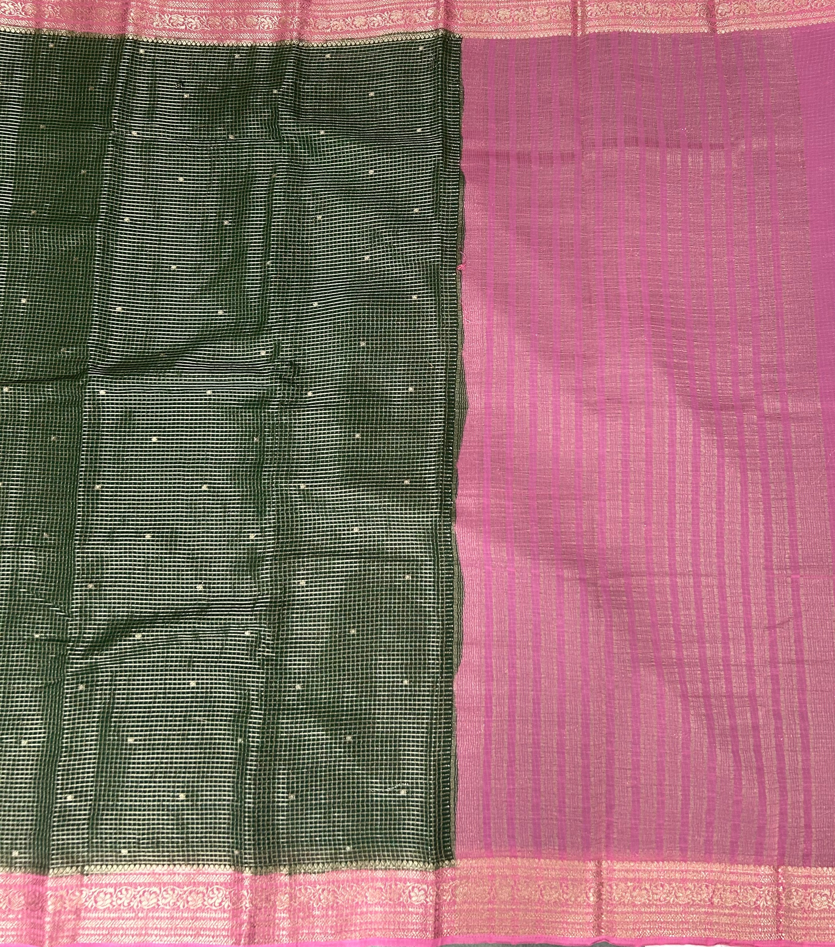 Green small checks semi mysore crepe-12 saree