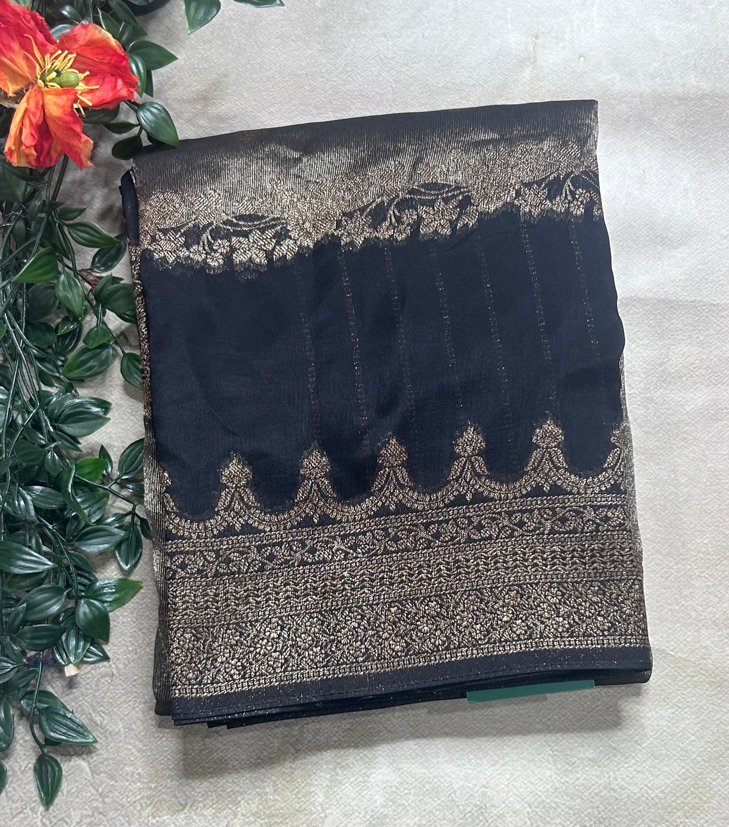 Black brocade tussar crepe 106 silk saree