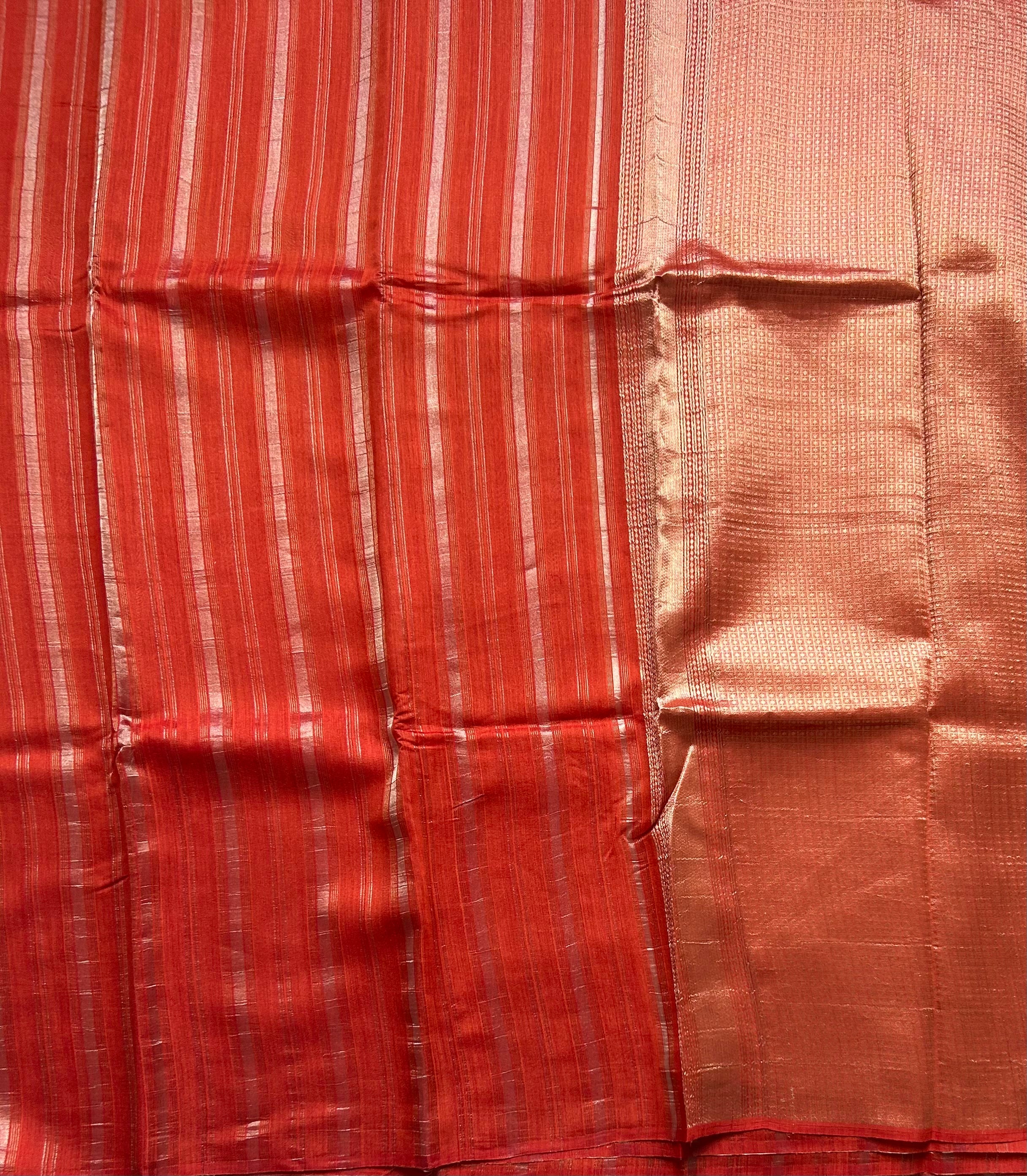 Rust orange stripes pure organza tissue 103 saree