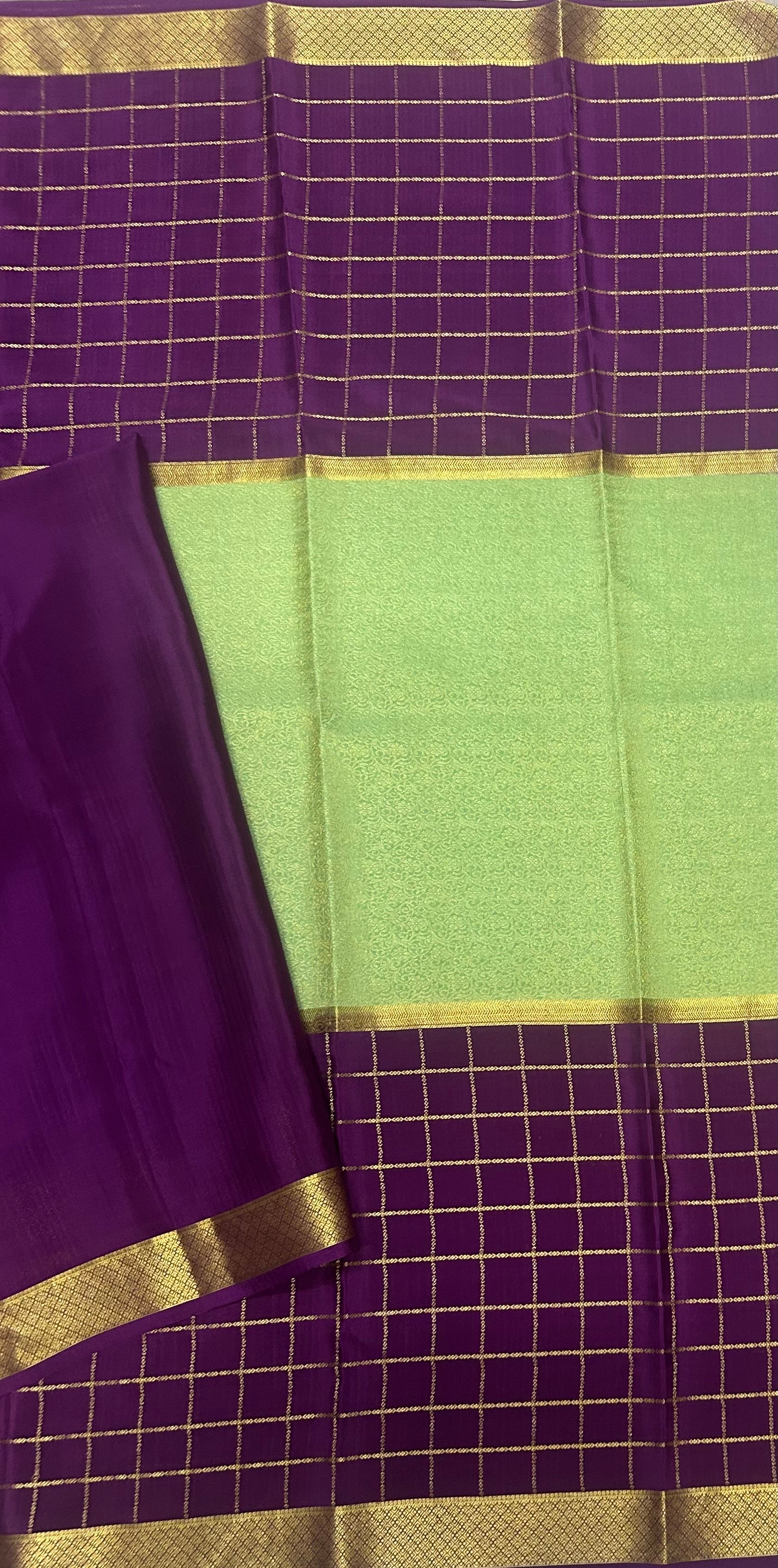 Purple n pista green pure Mysore crepe silk 103 saree