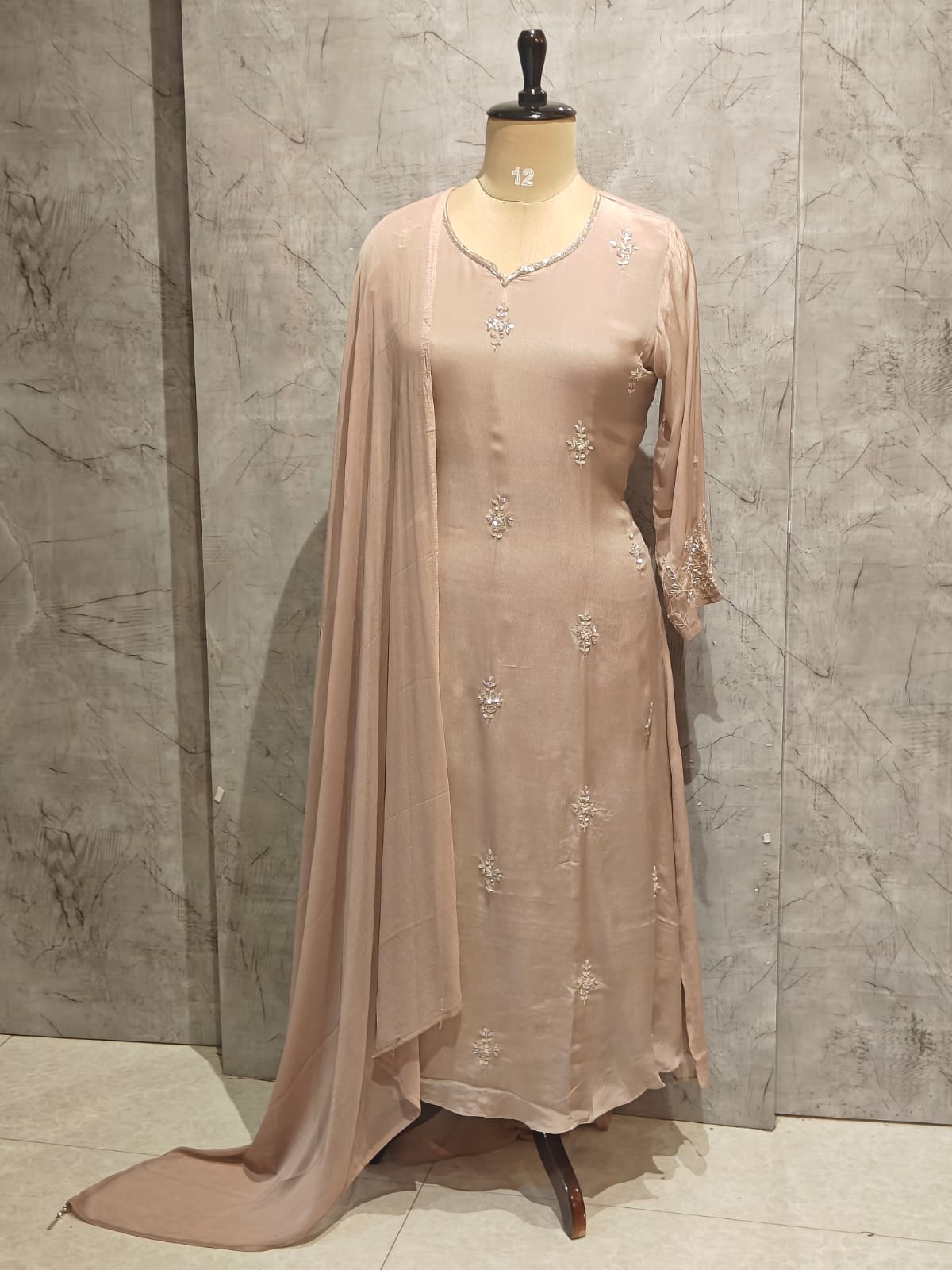 Beige Airline Chinnon Hand Embroidery Kurtha 567