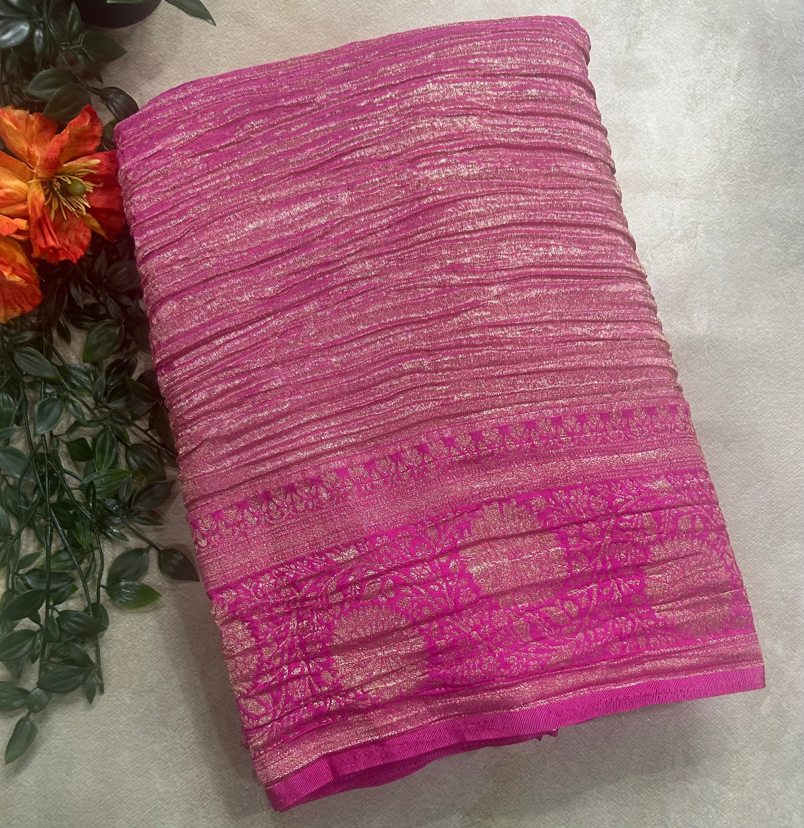 Rani pink crush tissue 105  saree
